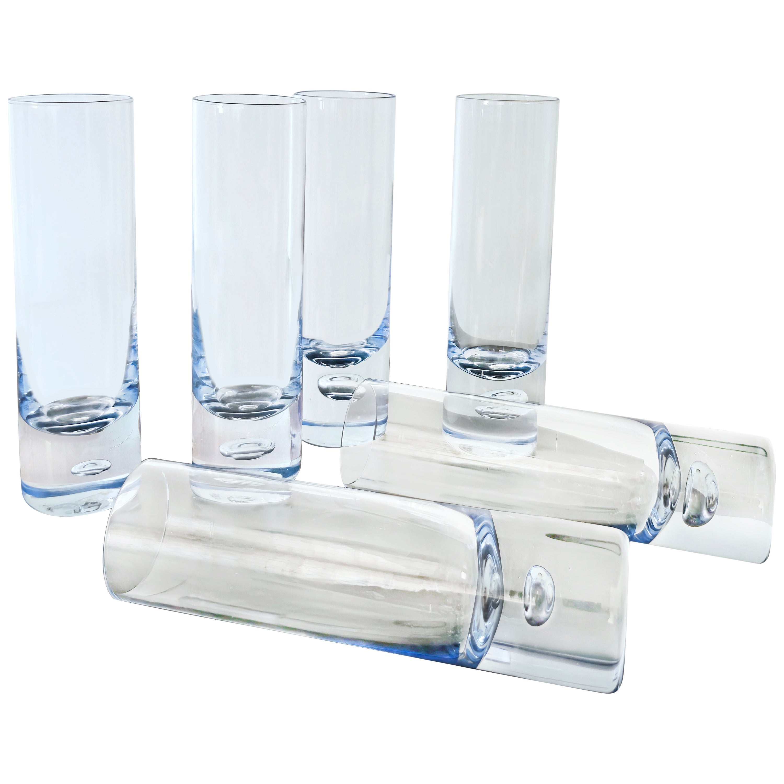 MidCentury Modern Tumblers Glasses Clear and Light Blue Glass Italy 70s Set of 6