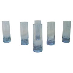 MidCentury Modern Tumblers Glasses Clear and Light Blue Glass Italy 70s Set of 6