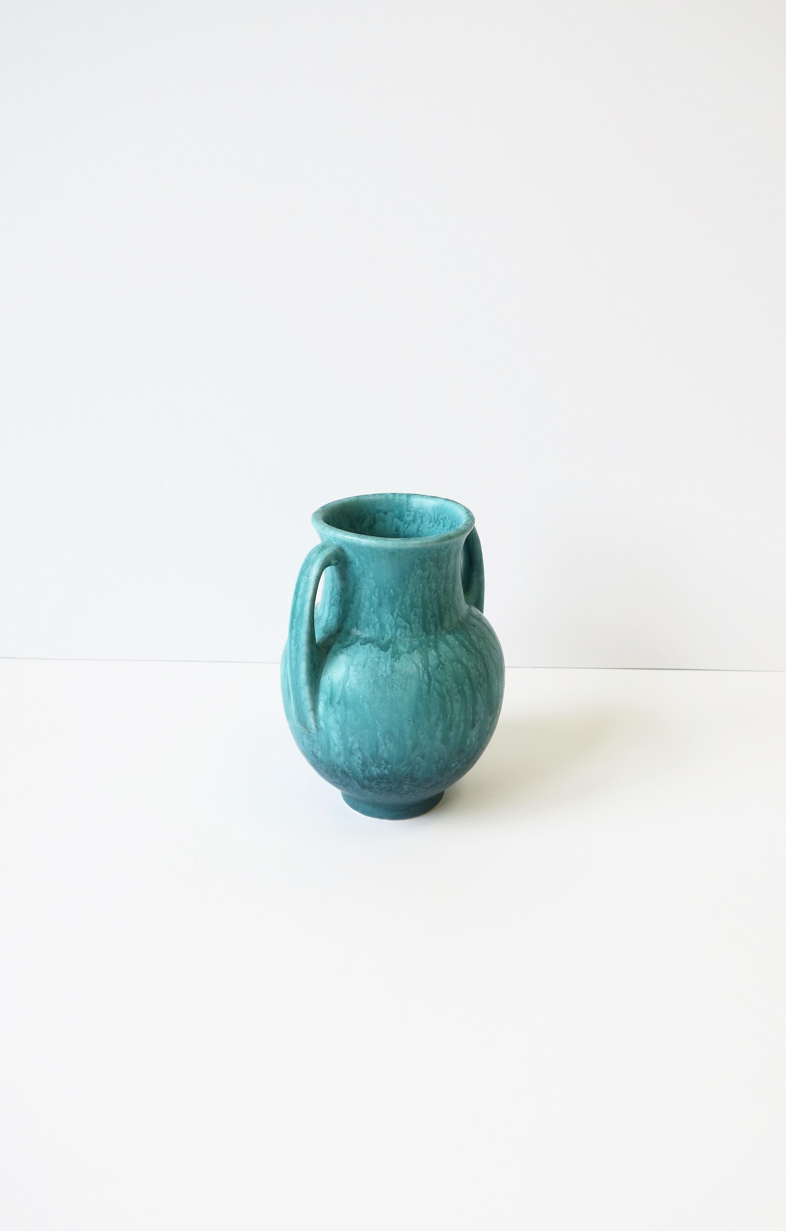 Modern Turquoise Blue Pottery Vase For Sale 1