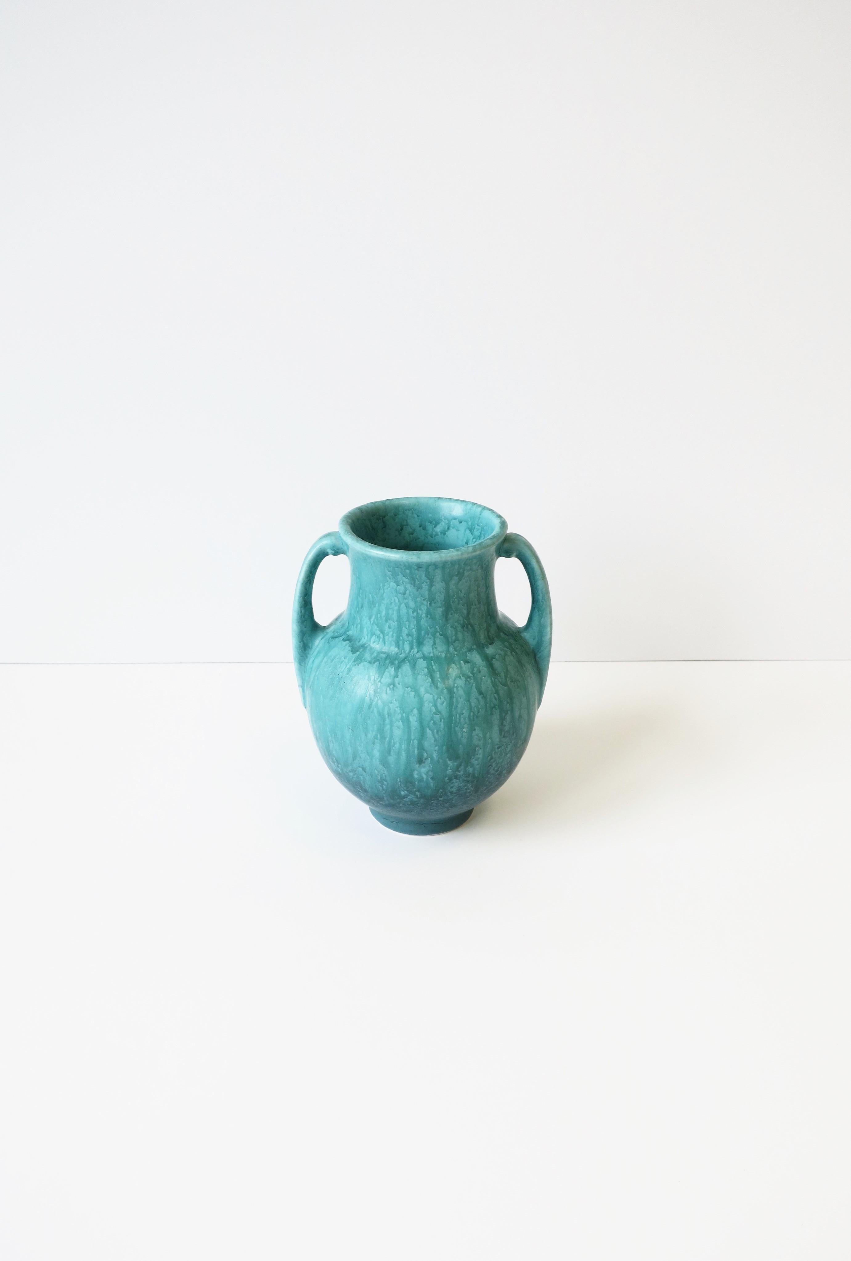 Modern Turquoise Blue Pottery Vase For Sale 2