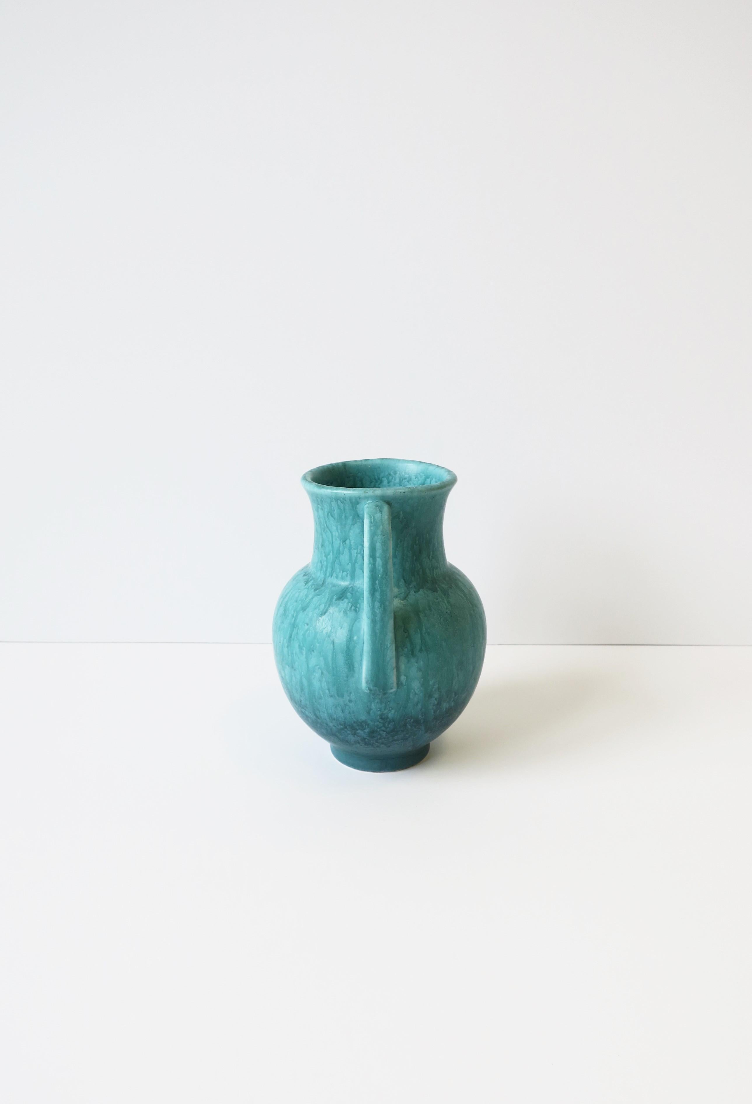 Modern Turquoise Blue Pottery Vase For Sale 3