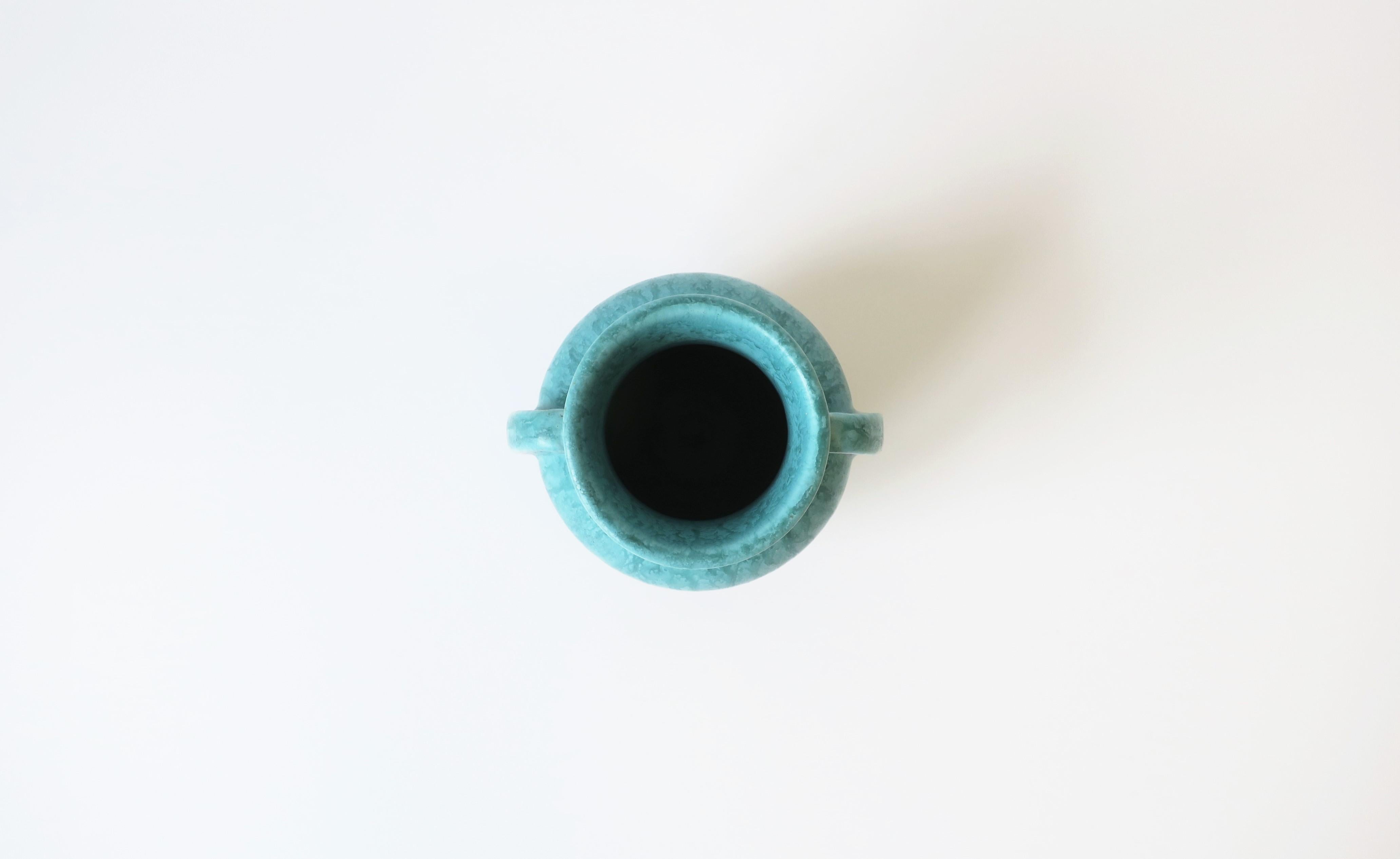 Modern Turquoise Blue Pottery Vase For Sale 4