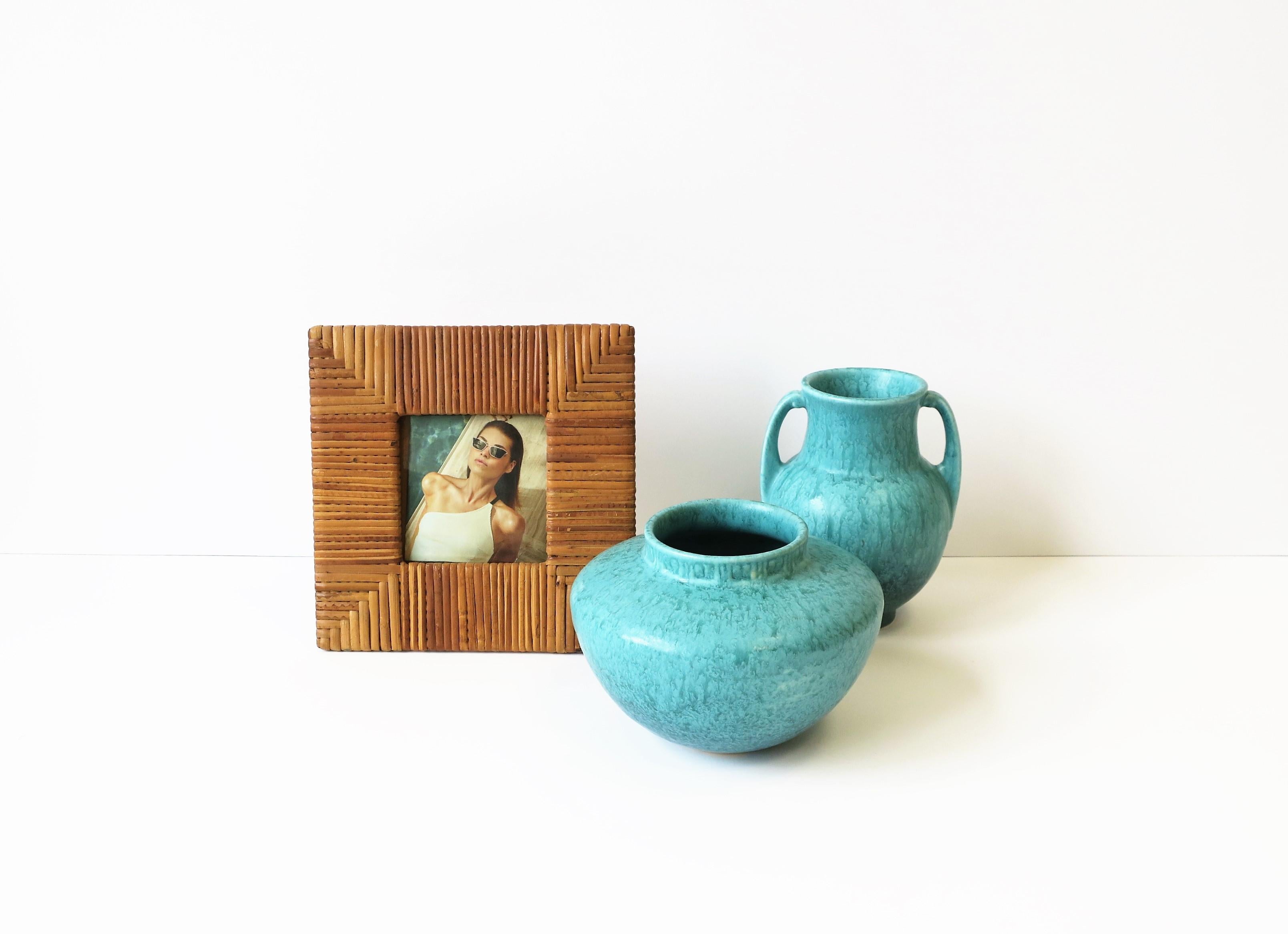 Modern Turquoise Blue Pottery Vase In Good Condition For Sale In New York, NY
