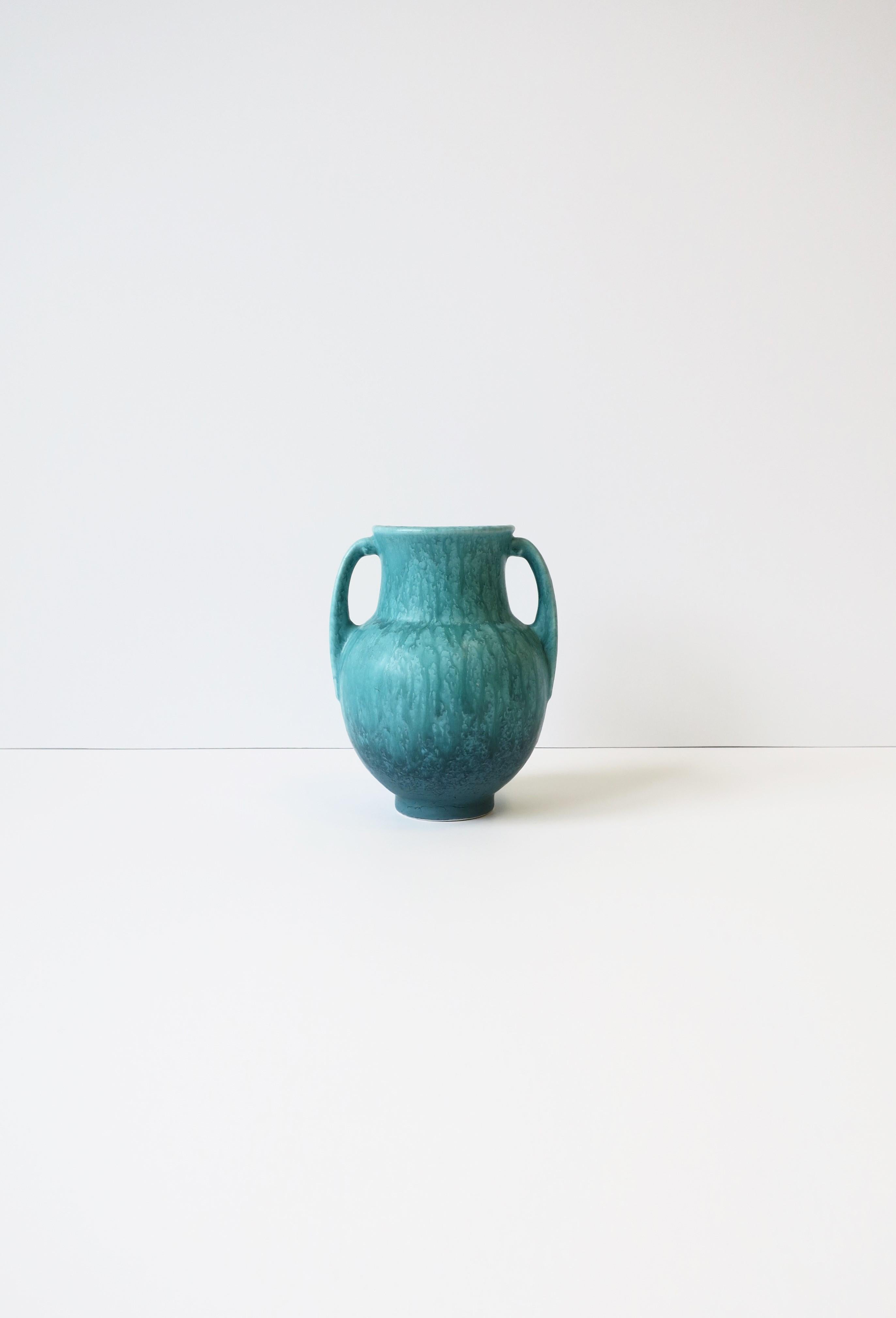 Clay Modern Turquoise Blue Pottery Vase For Sale