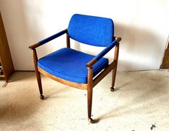 Midcentury Modern Upholstered Wood Armchair on Castors