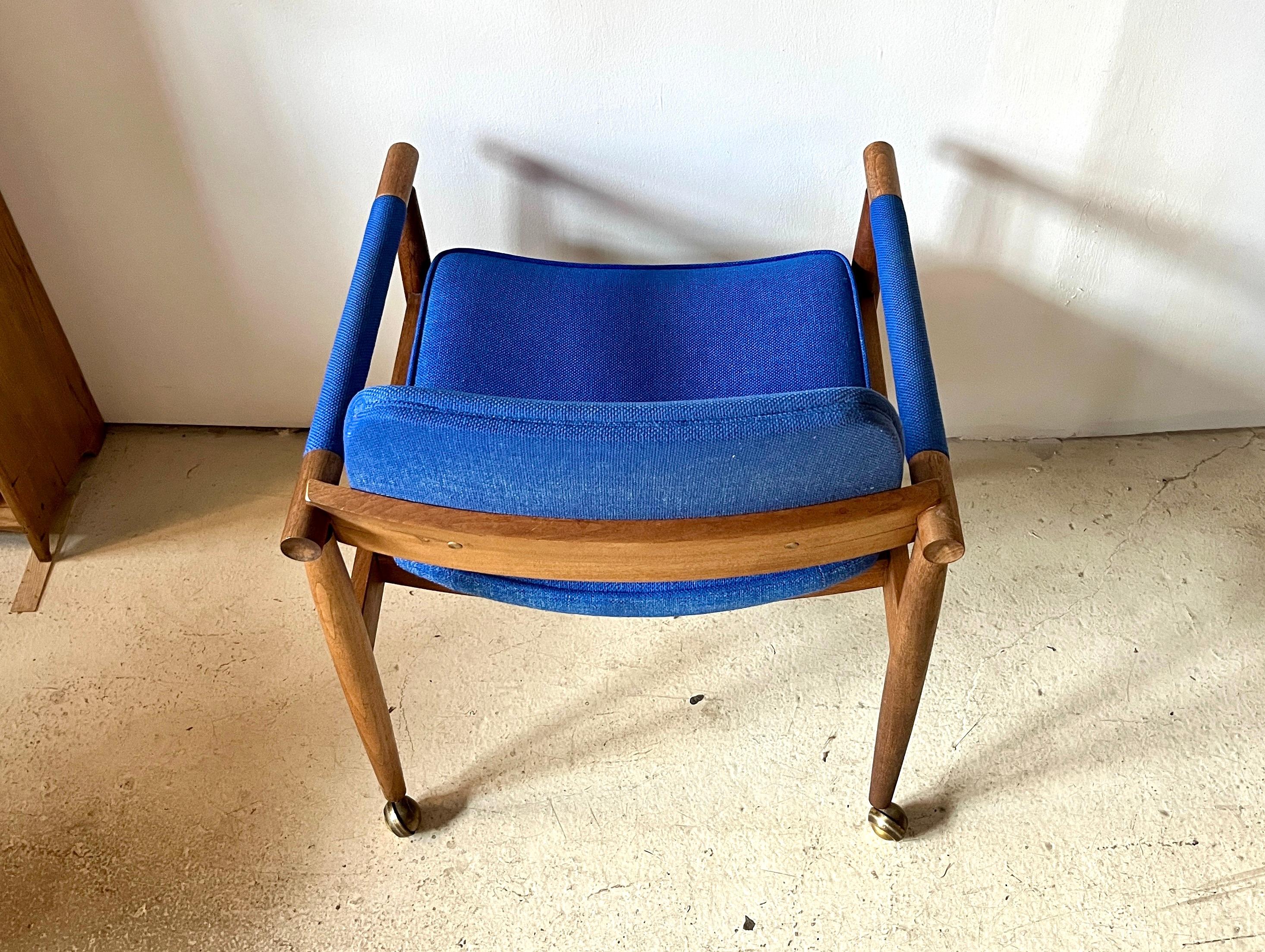 20th Century Midcentury Modern Upholstered Wood Armchair on Castors For Sale