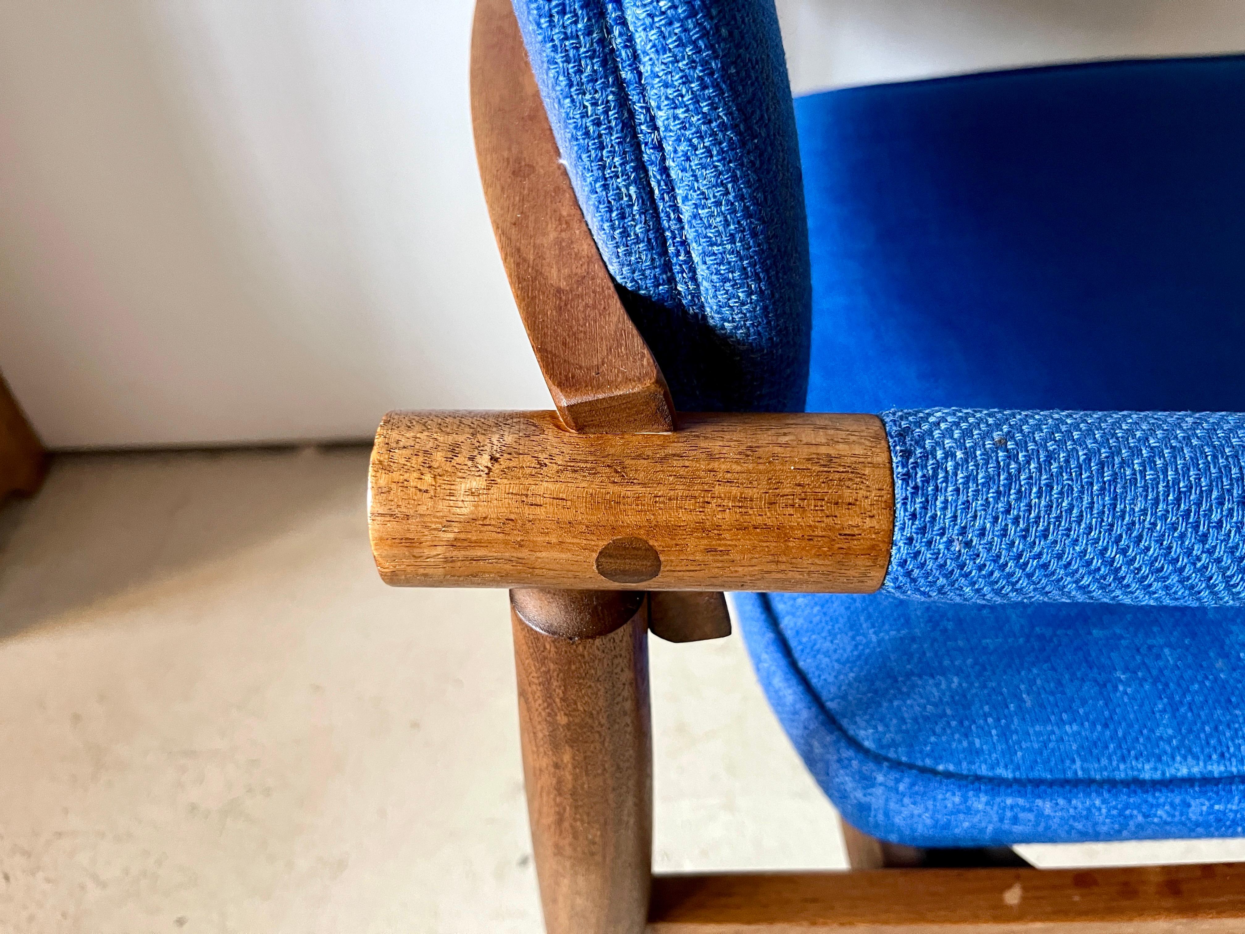Midcentury Modern Upholstered Wood Armchair on Castors For Sale 1