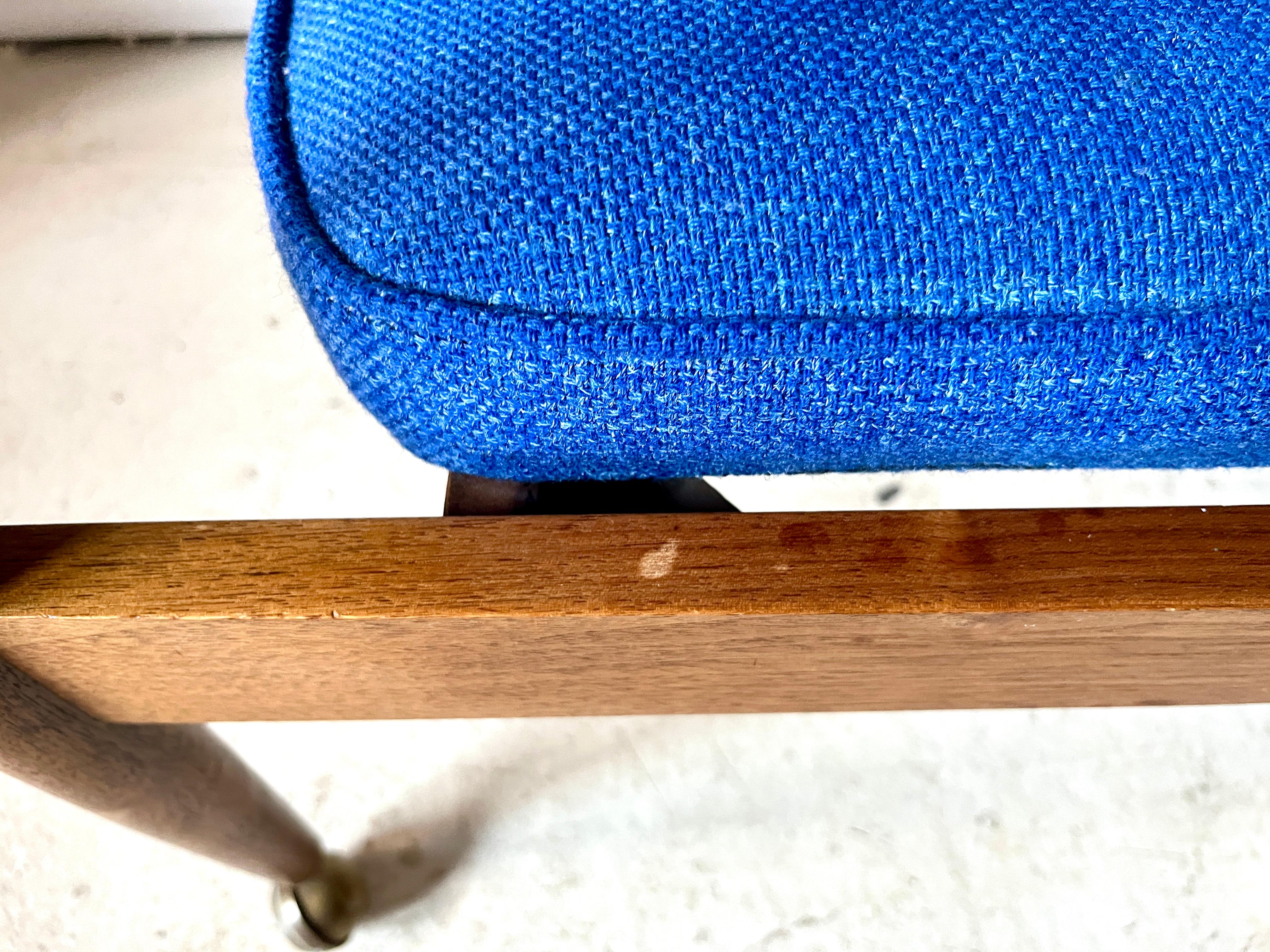 Midcentury Modern Upholstered Wood Armchair on Castors For Sale 2
