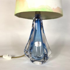 Midcentury Modern Val St. Lambert Cobalt Blue Blown Crystal Lamp, 1950s, Belgium