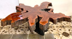 Midcentury Modern Vintage Live Edge Organic Wood Tree Slab Cocktail Coffee Table