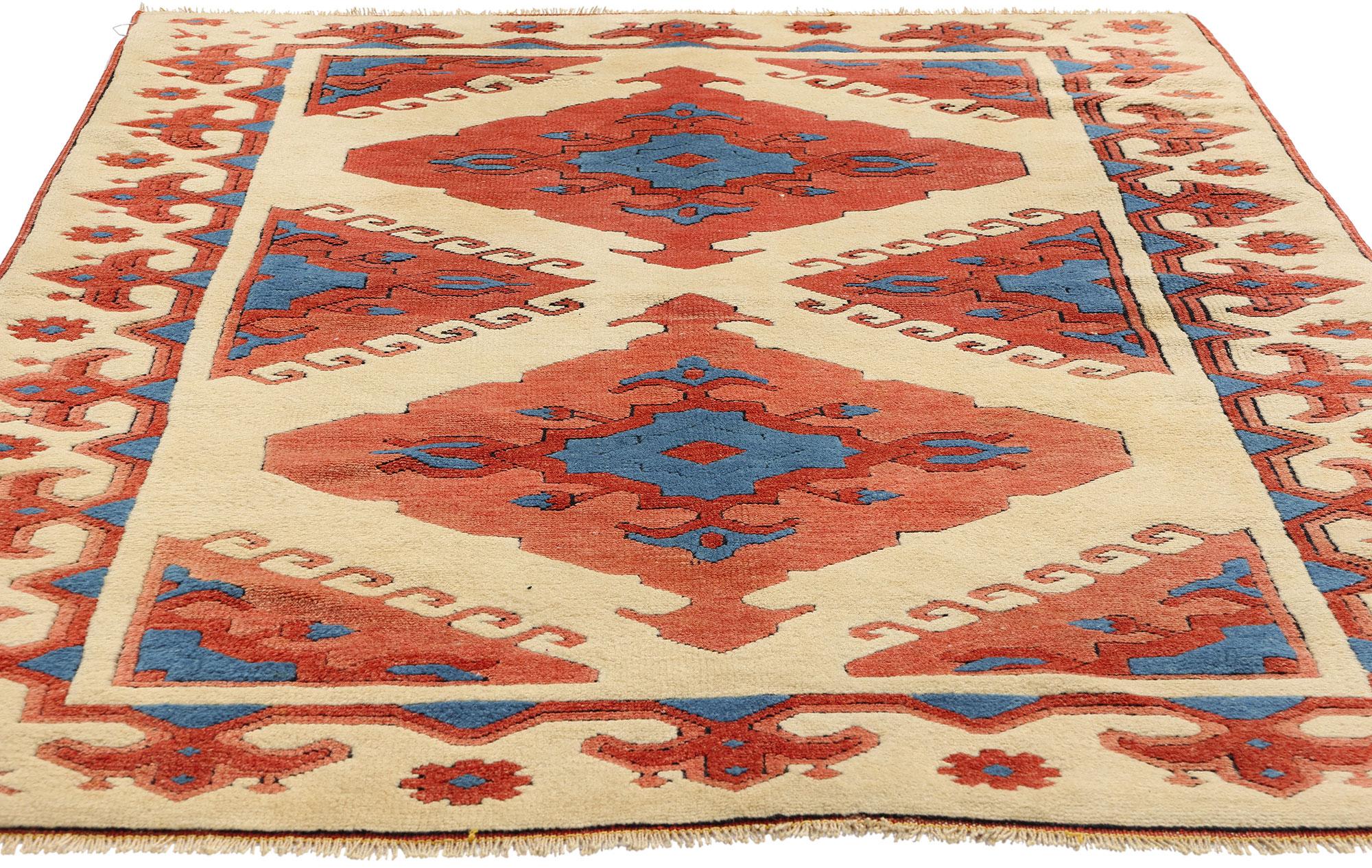 Hand-Knotted Midcentury Modern Vintage Turkish Oushak Rug  For Sale