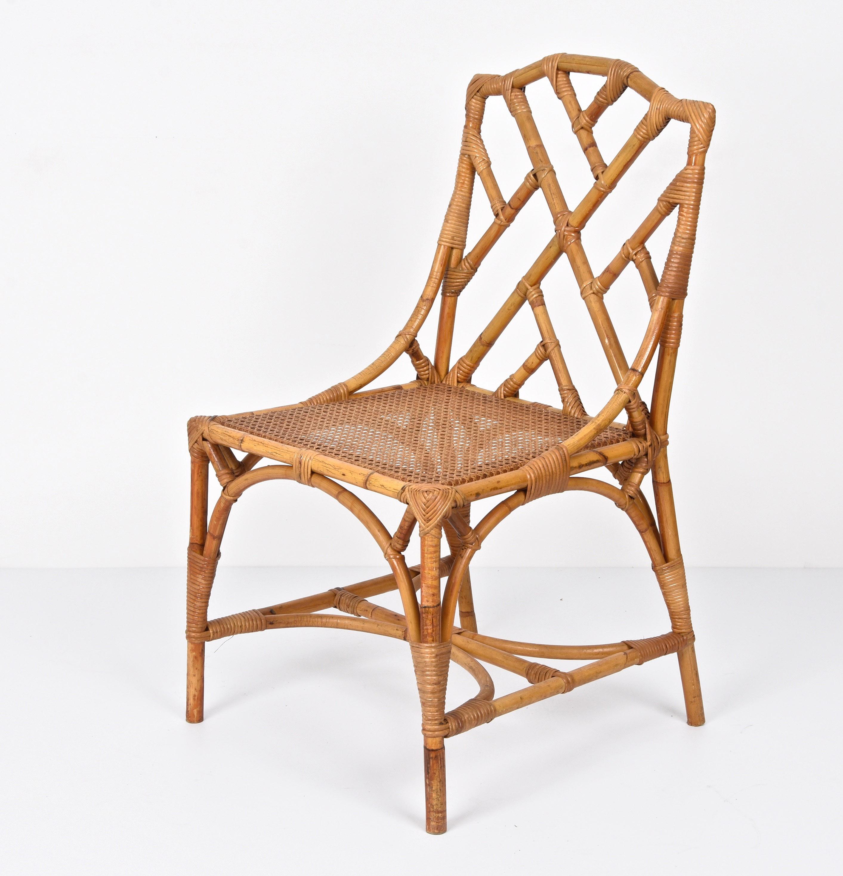 Midcentury Modern Vivai del Sud Bamboo and Vienna Straw Italian Chair, 1960s 5