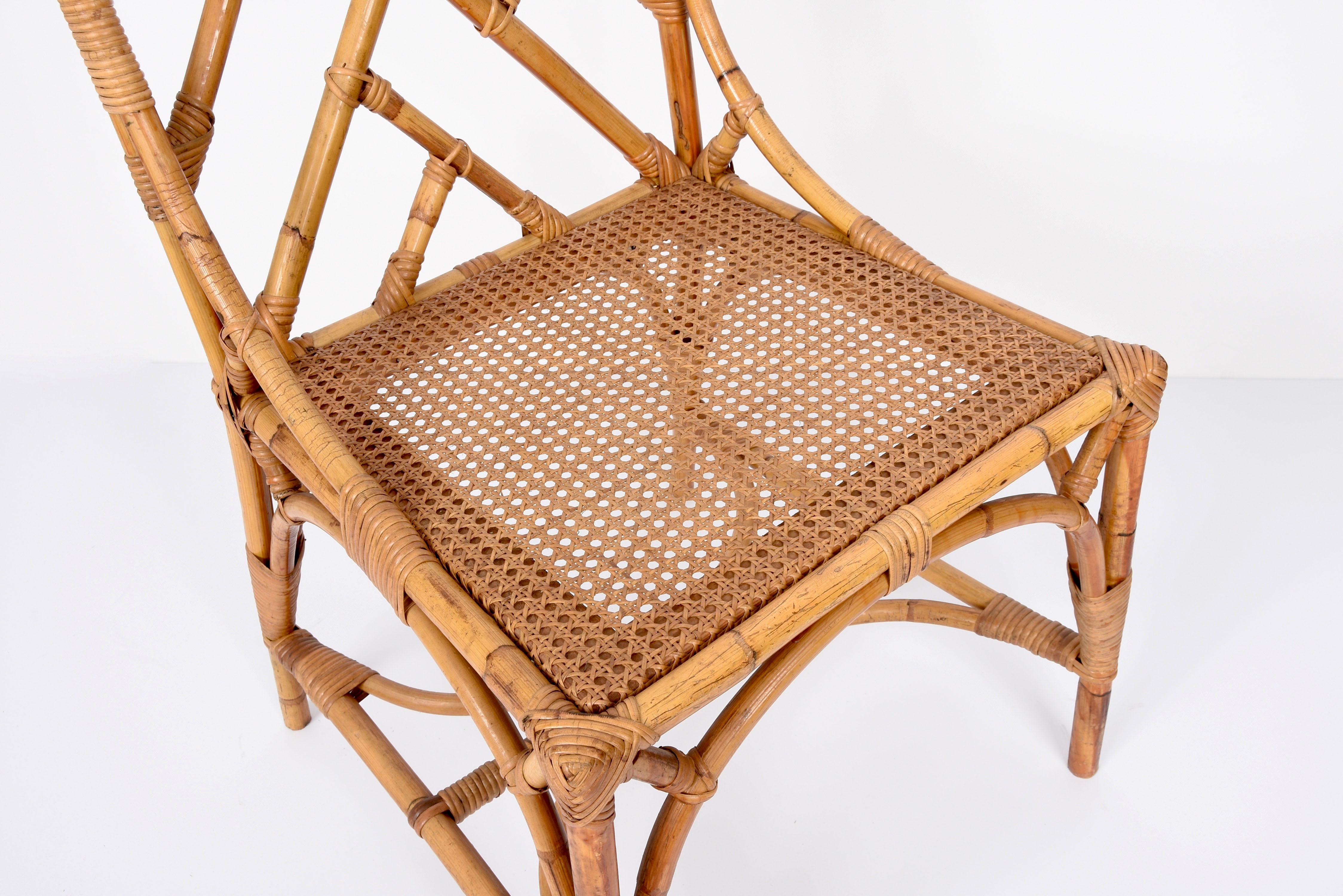 Midcentury Modern Vivai del Sud Bamboo and Vienna Straw Italian Chair, 1960s 9