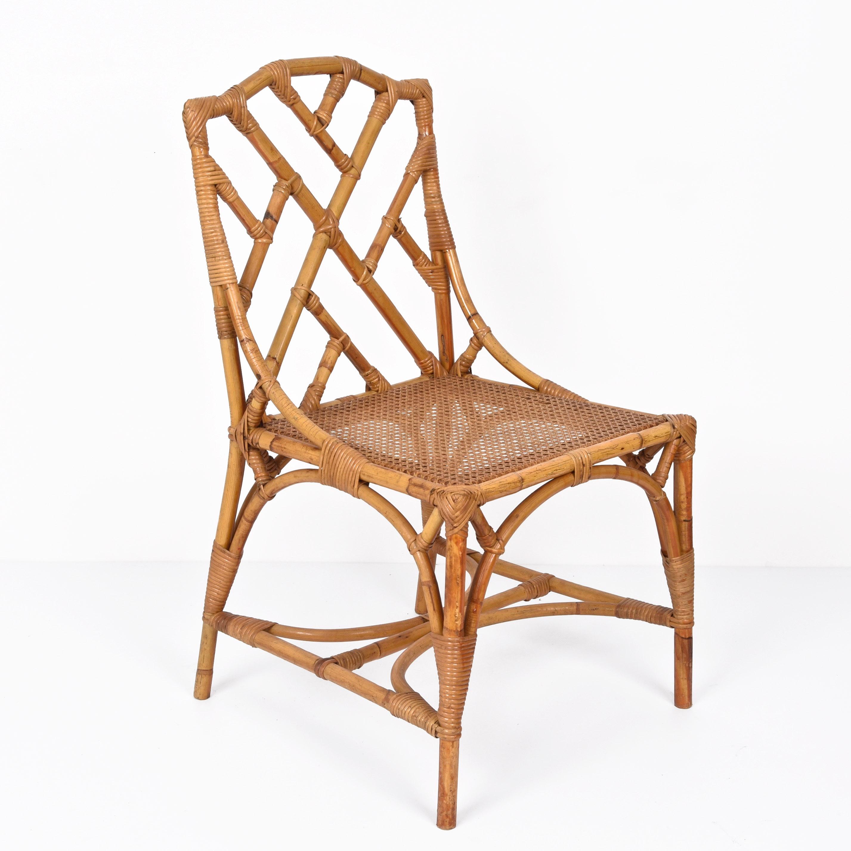 Amazing robust midcentury modern bamboo and Vienna straw dining chair. This fantastic item was designed in Italy during the 1960s by Vivai del Sud.

This amazing item is a wonderful example of Italian manufacture from the 1960s with a solid bamboo