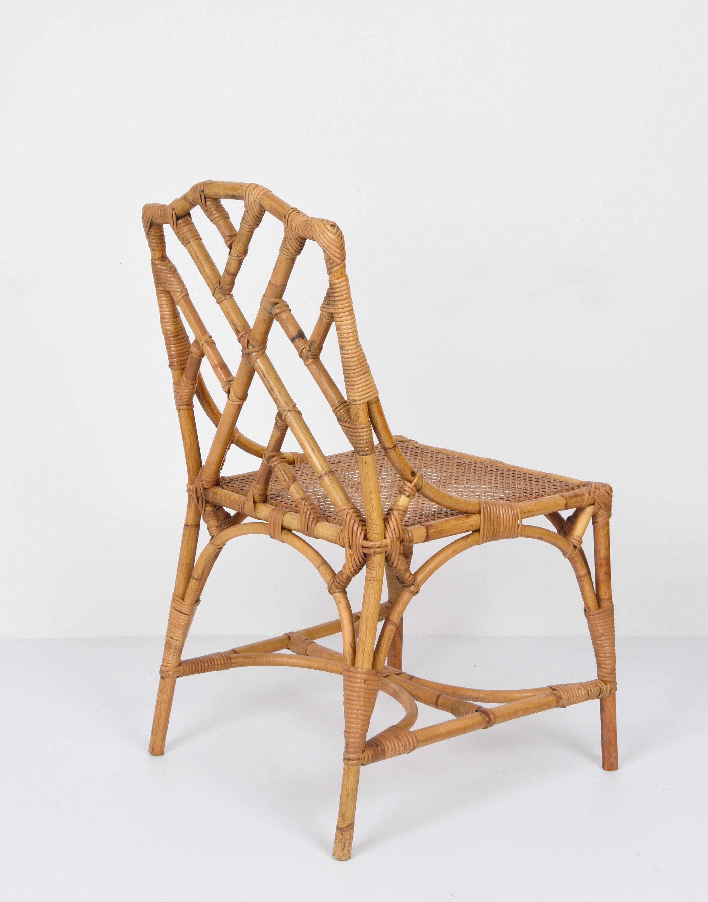 Midcentury Modern Vivai del Sud Bamboo and Vienna Straw Italian Chair, 1960s In Good Condition In Roma, IT