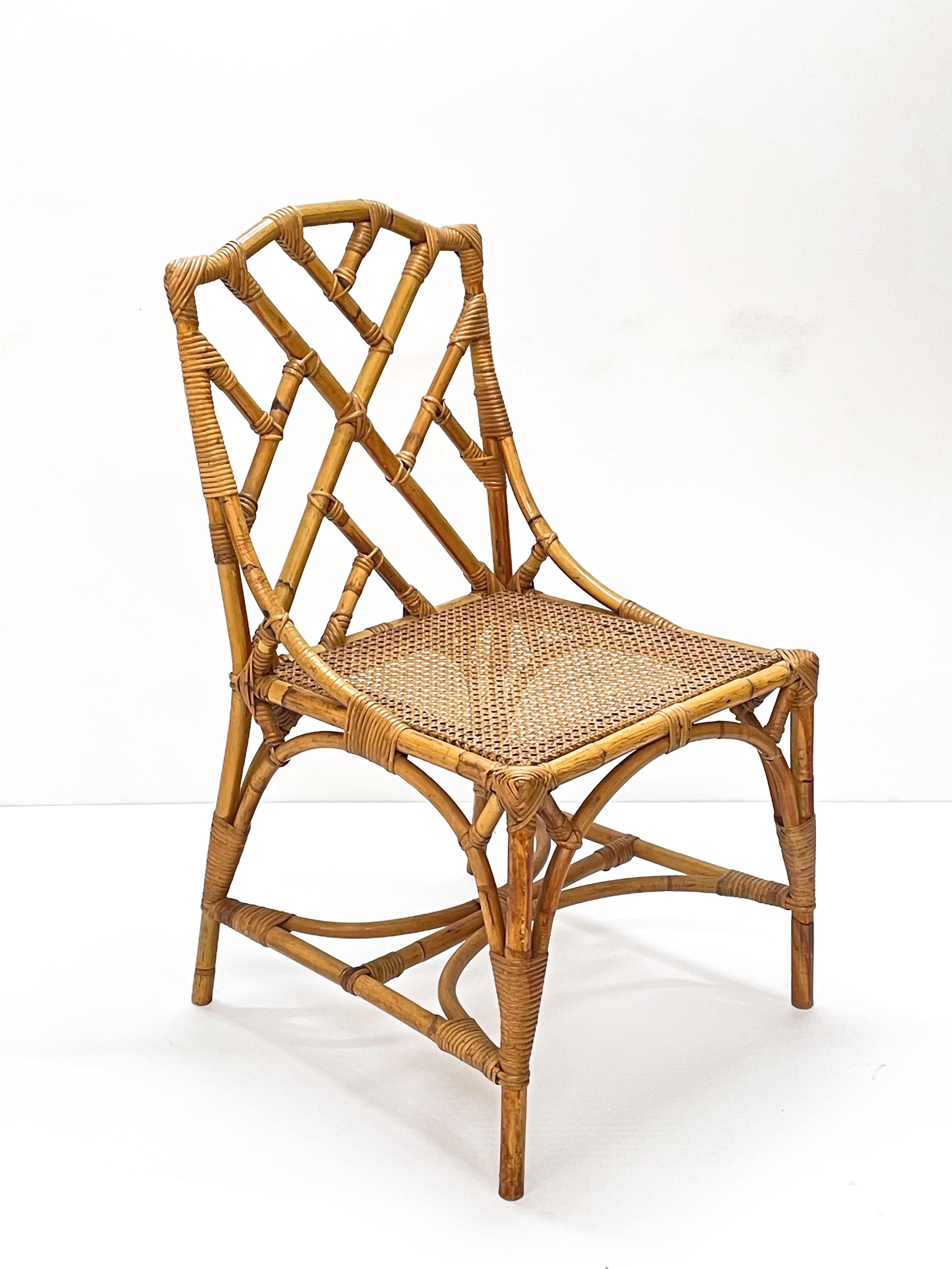 20th Century Midcentury Modern Vivai del Sud Bamboo and Vienna Straw Italian Chair, 1960s