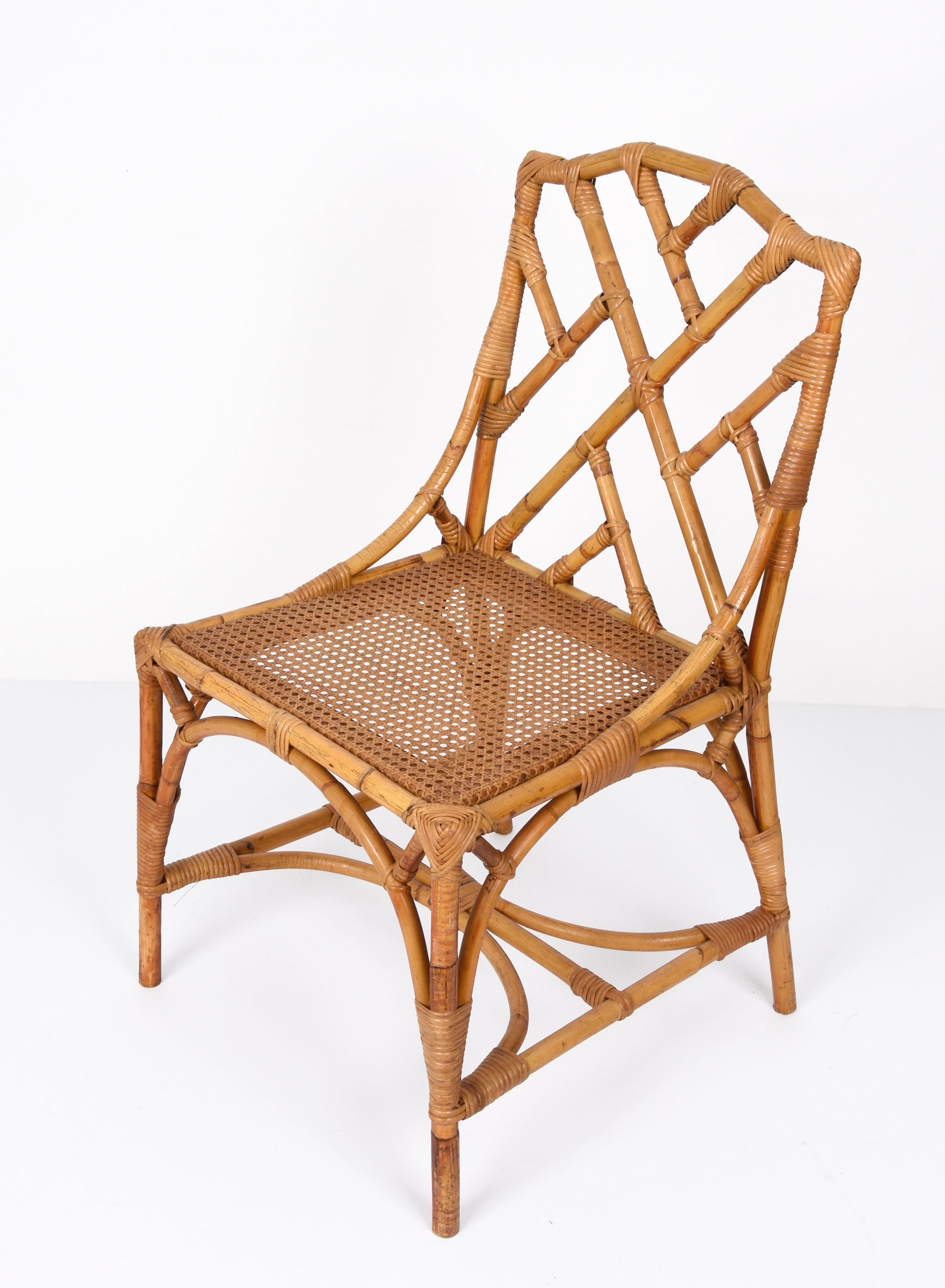 Midcentury Modern Vivai del Sud Bamboo and Vienna Straw Italian Chair, 1960s 4