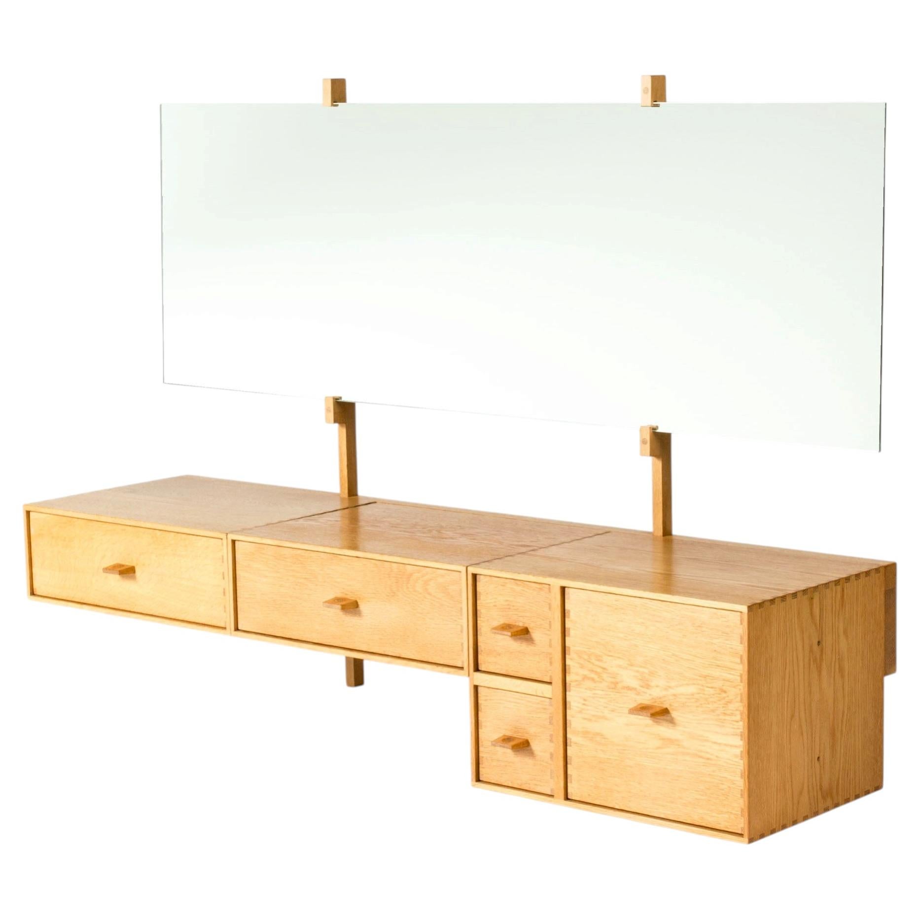 Midcentury Modern Wall-Mounted Oak Dressing Table from Luxus, Sweden, 1960s
