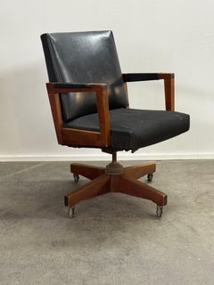 Midcentury Modern Walnut Desk Chair with Wool Upholstery