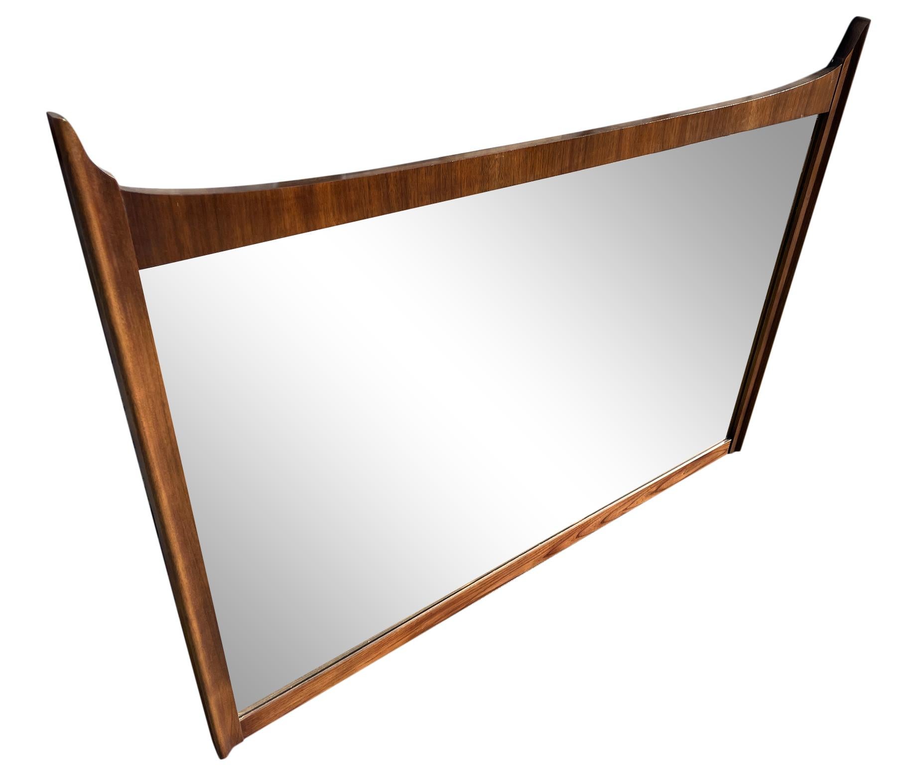 American Mid-Century Modern Walnut Frame Mirror Very Beautiful Design For Sale