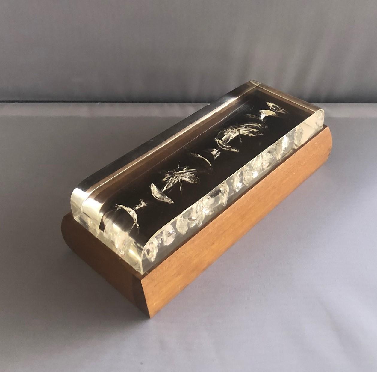 20th Century Mid-Century Modern Walnut and Lucite Trinket Box For Sale