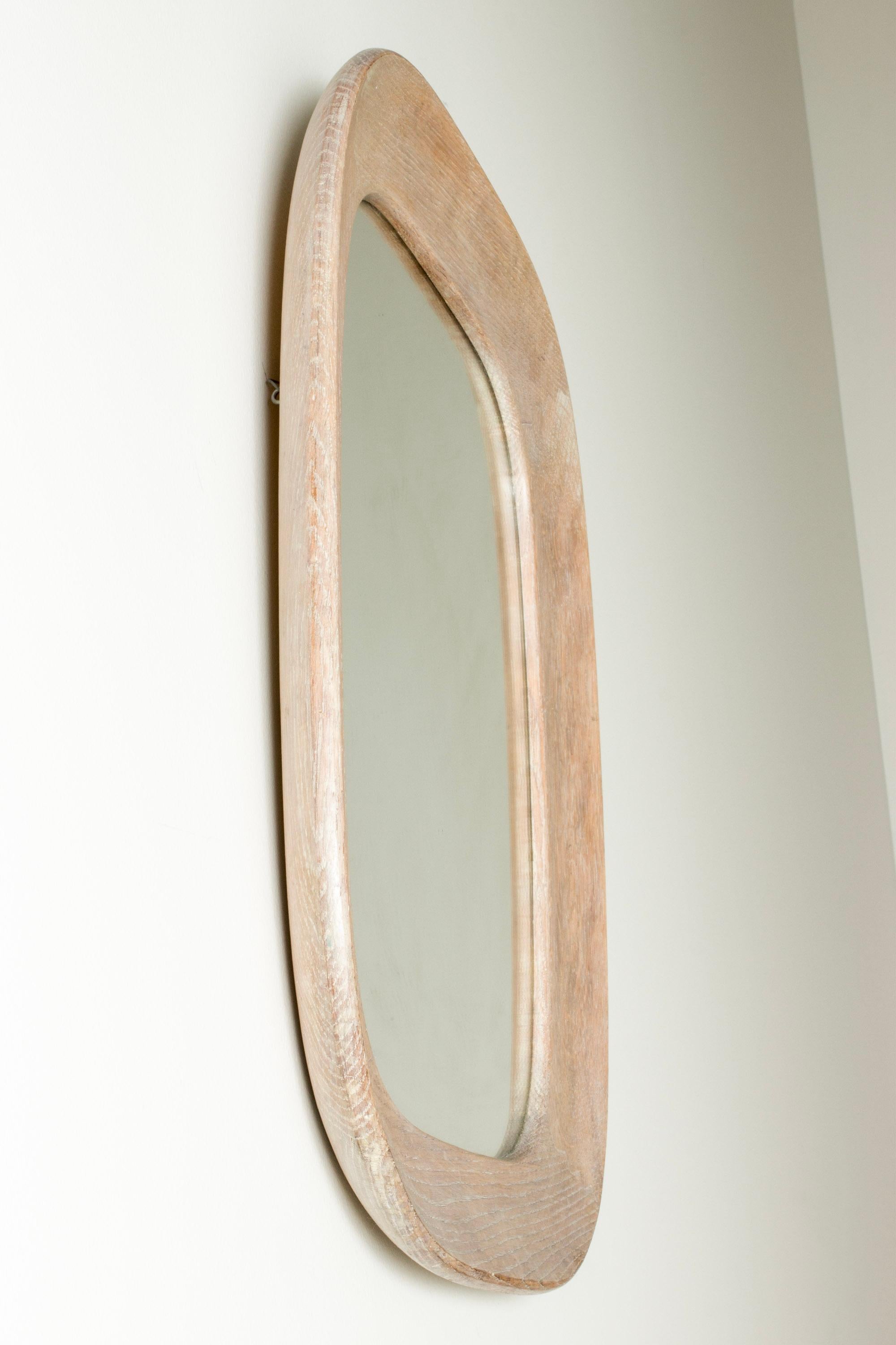 Midcentury Modern Washed Oak Wall Mirror, Sweden, 1950s In Good Condition In Stockholm, SE