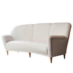 Mid-Century Modern White Blue Curved Sofa Italy, 1950