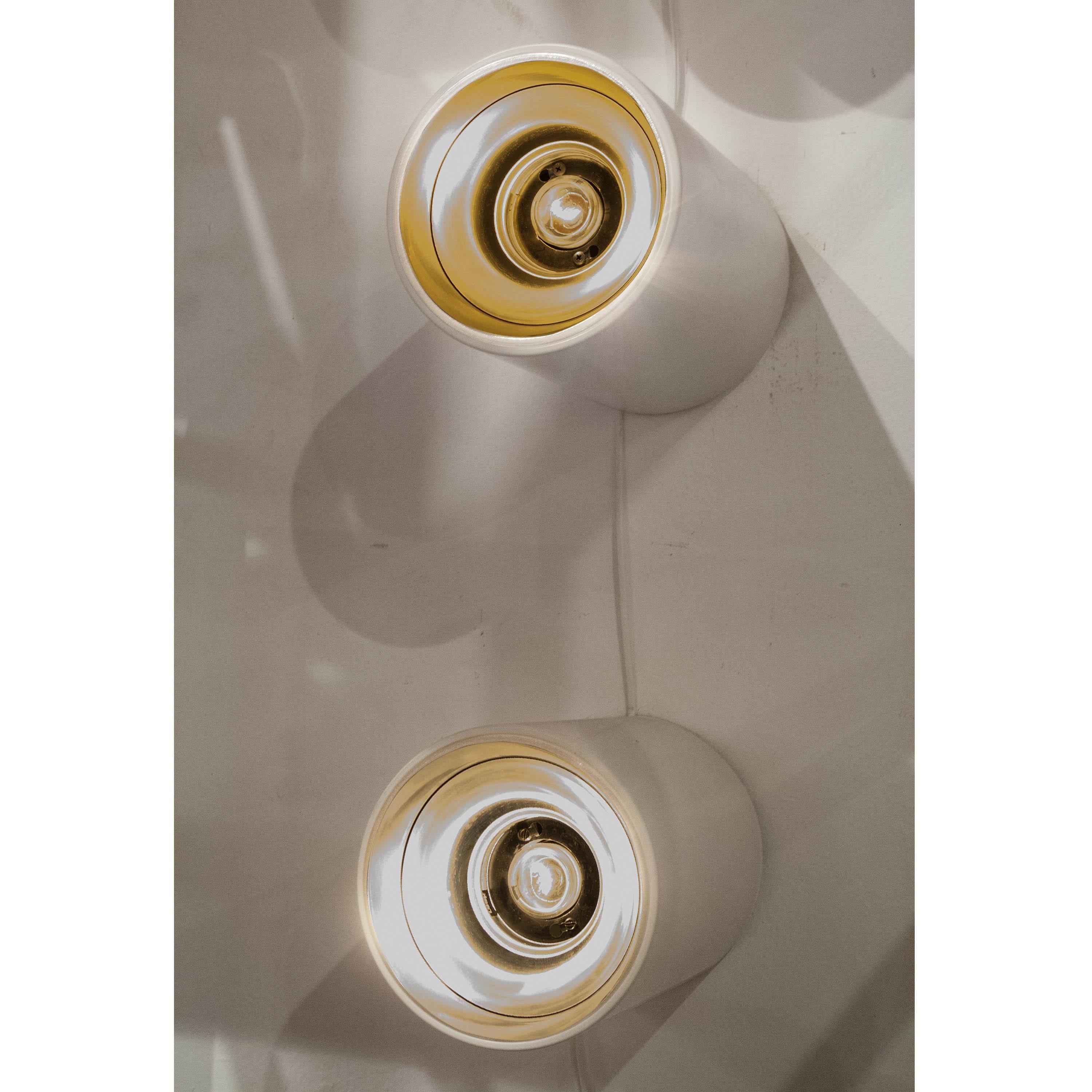 Late 20th Century Mid-Century Modern White Gold Steel Cylinder Wall Lamp, Netherlands, 1970 For Sale