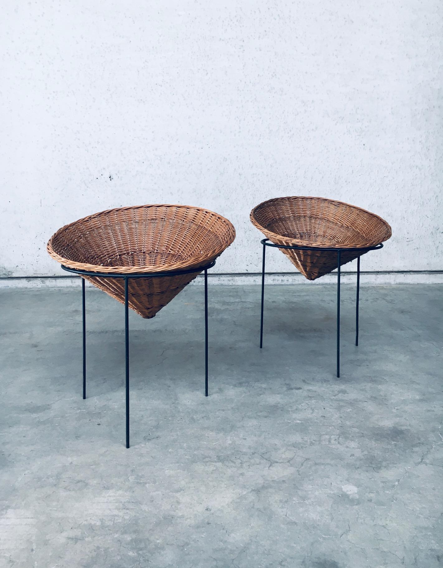 Mid-Century Modern Midcentury Modern Wicker Tripod Baskets, 1960's Netherlands