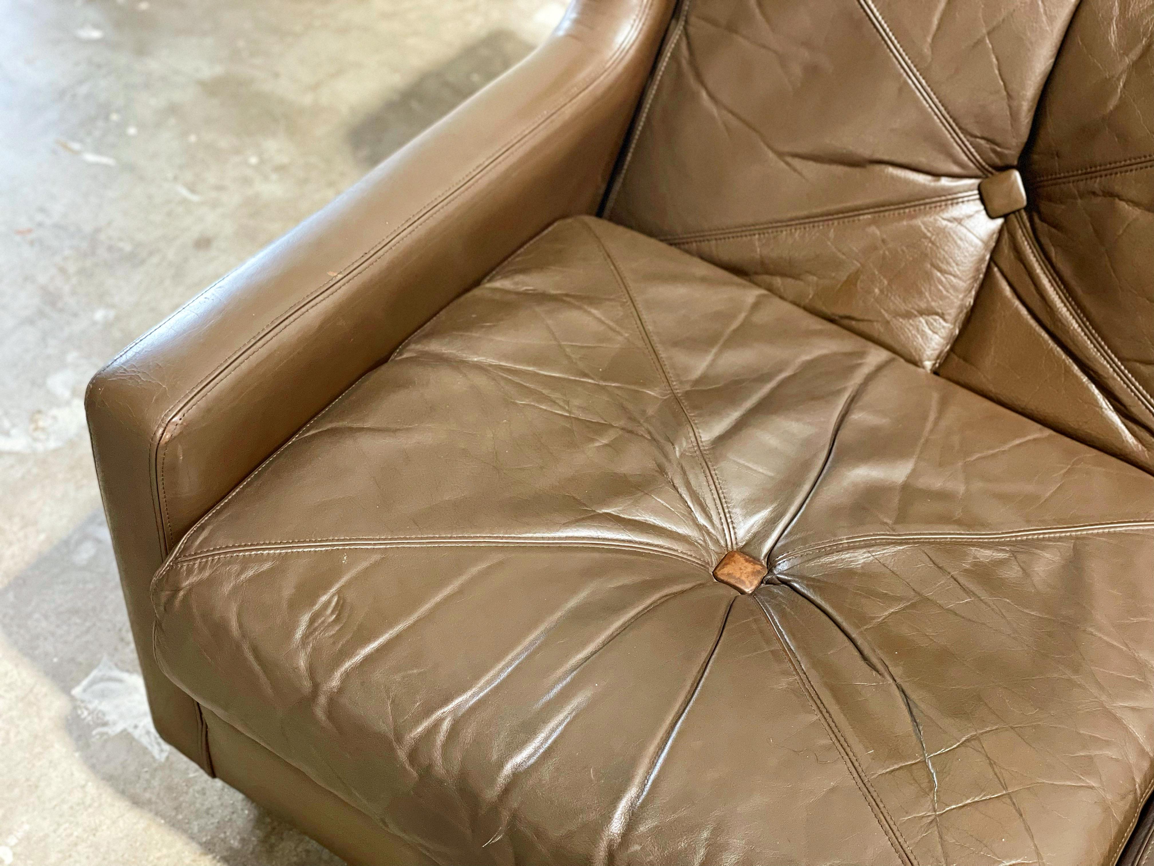 Mid-20th Century Mid-Century Modern Wingback Leather Sofa, Chocolate Brown