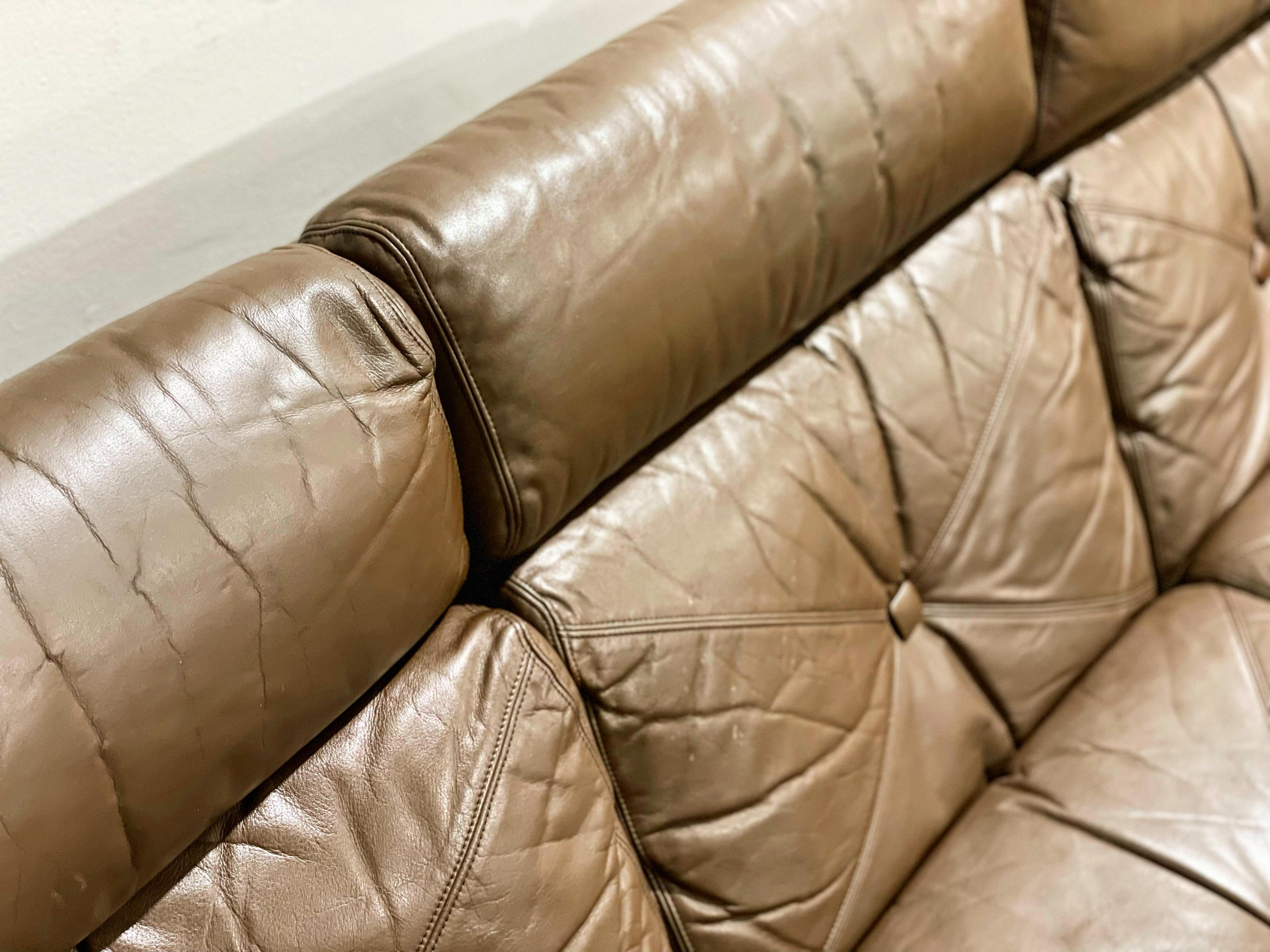 Mid-Century Modern Wingback Leather Sofa, Chocolate Brown 2