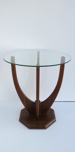 Midcentury Modern Wood and Glass Round Side Table