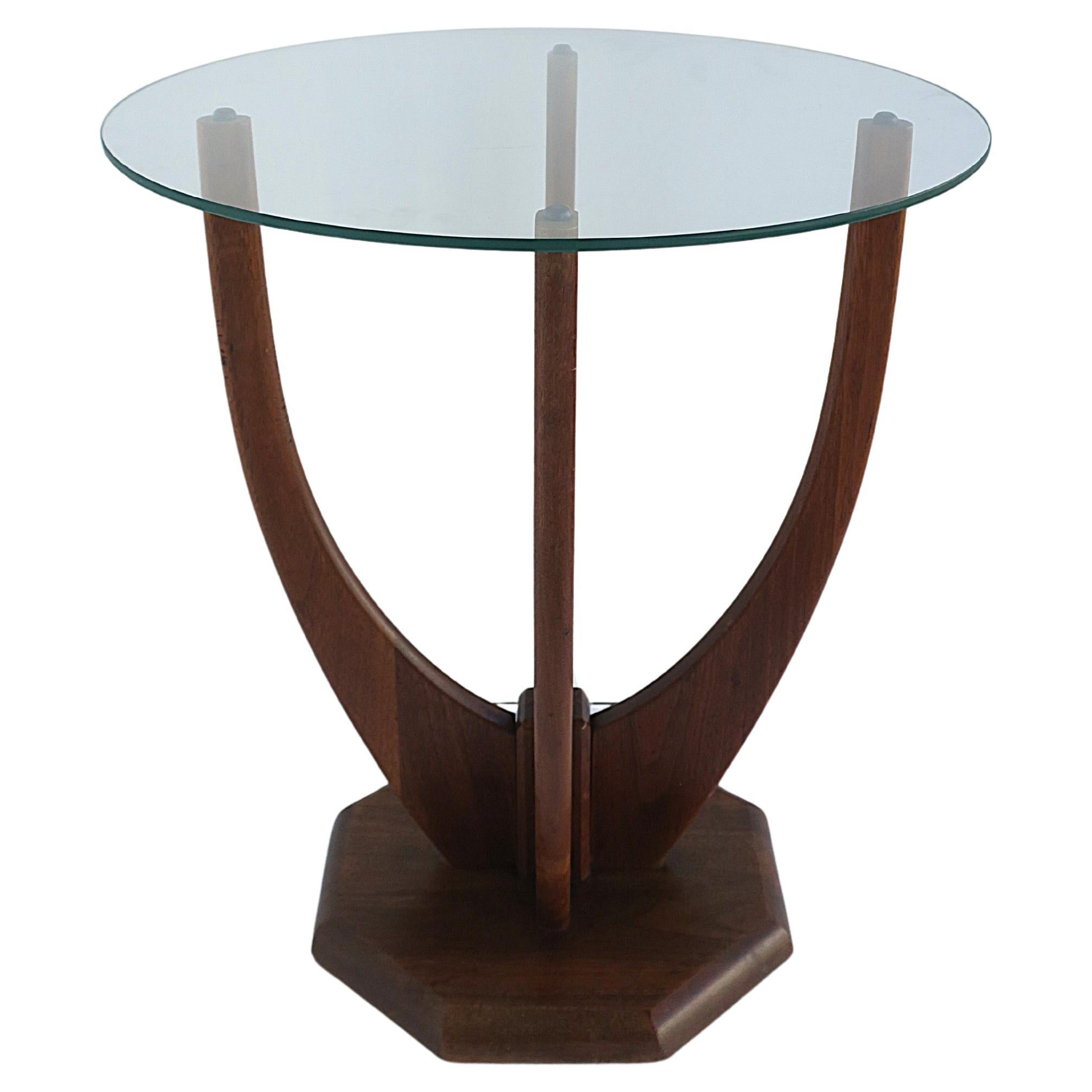 Midcentury Modern Wood and Glass Side Table For Sale