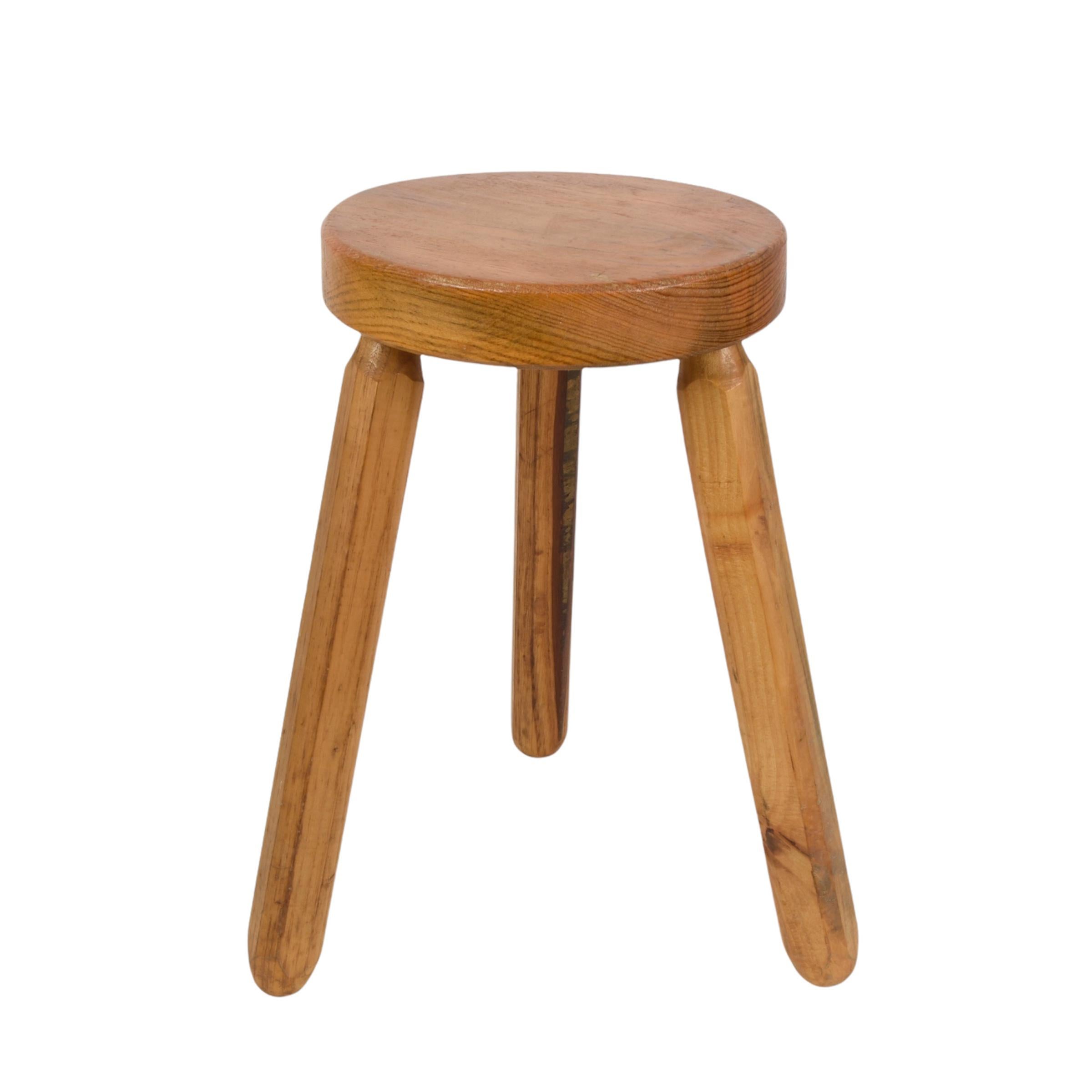 Mid-Century Modern Wood French Tripod Stool After Charlotte Perriand, 1950s For Sale 9