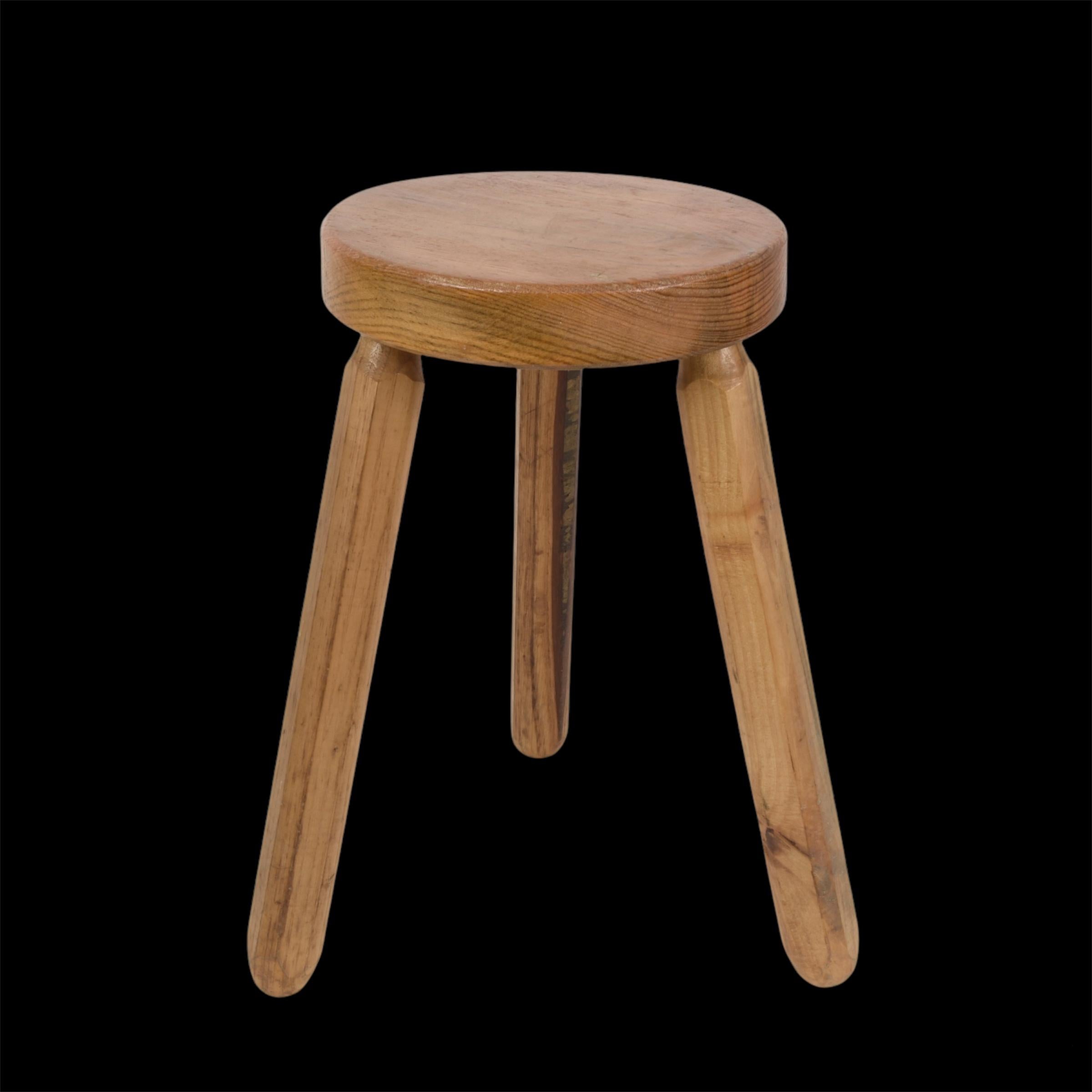 Mid-Century Modern Wood French Tripod Stool After Charlotte Perriand, 1950s For Sale 10
