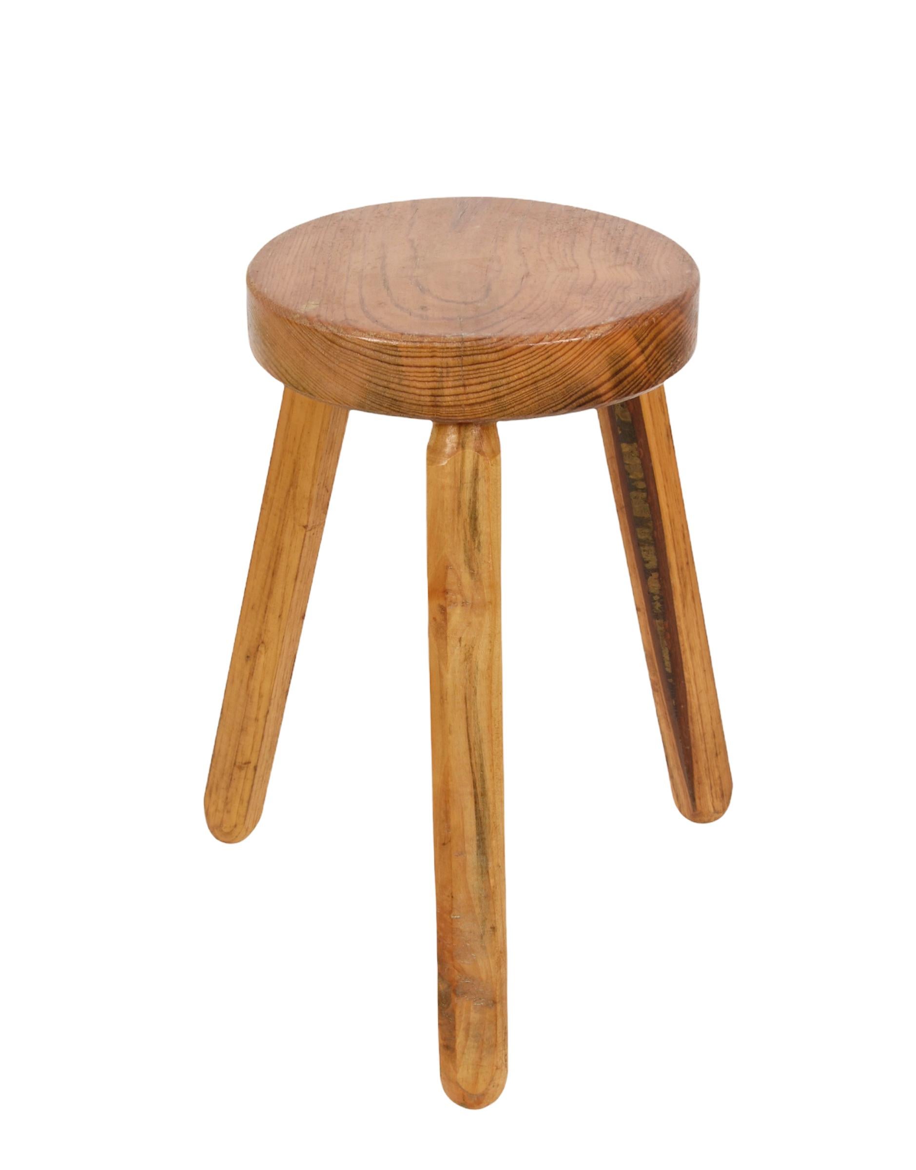 Mid-Century Modern Wood French Tripod Stool After Charlotte Perriand, 1950s For Sale 11