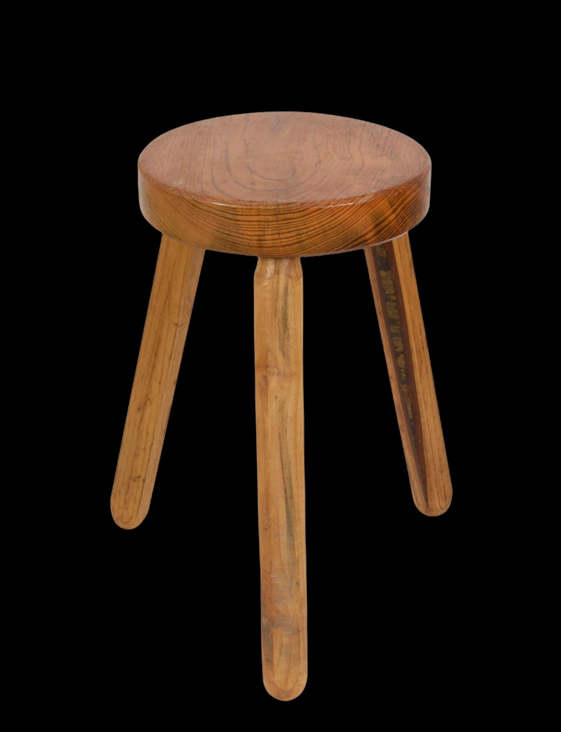 Mid-Century Modern Wood French Tripod Stool After Charlotte Perriand, 1950s For Sale 12