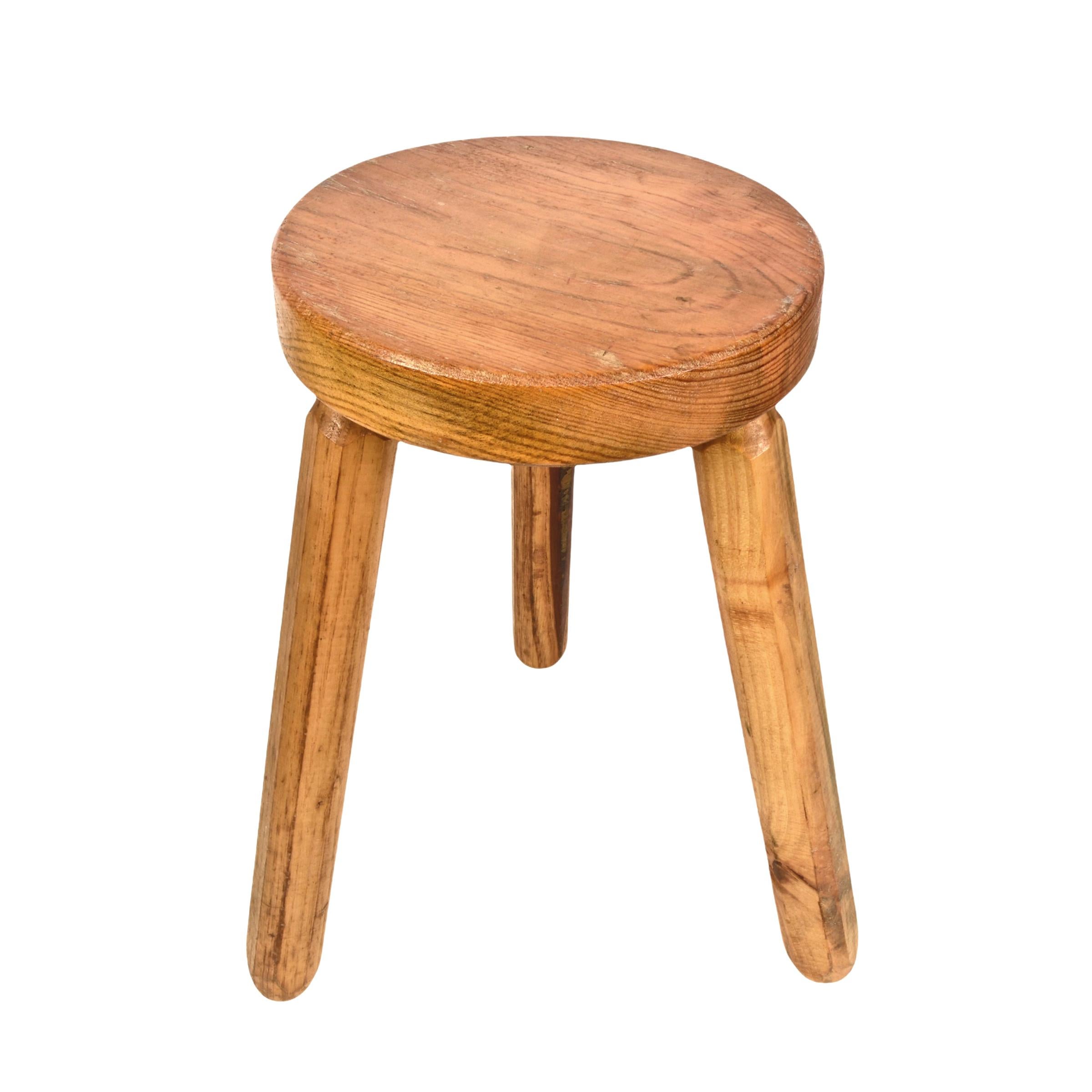 Mid-Century Modern Wood French Tripod Stool After Charlotte Perriand, 1950s For Sale 13