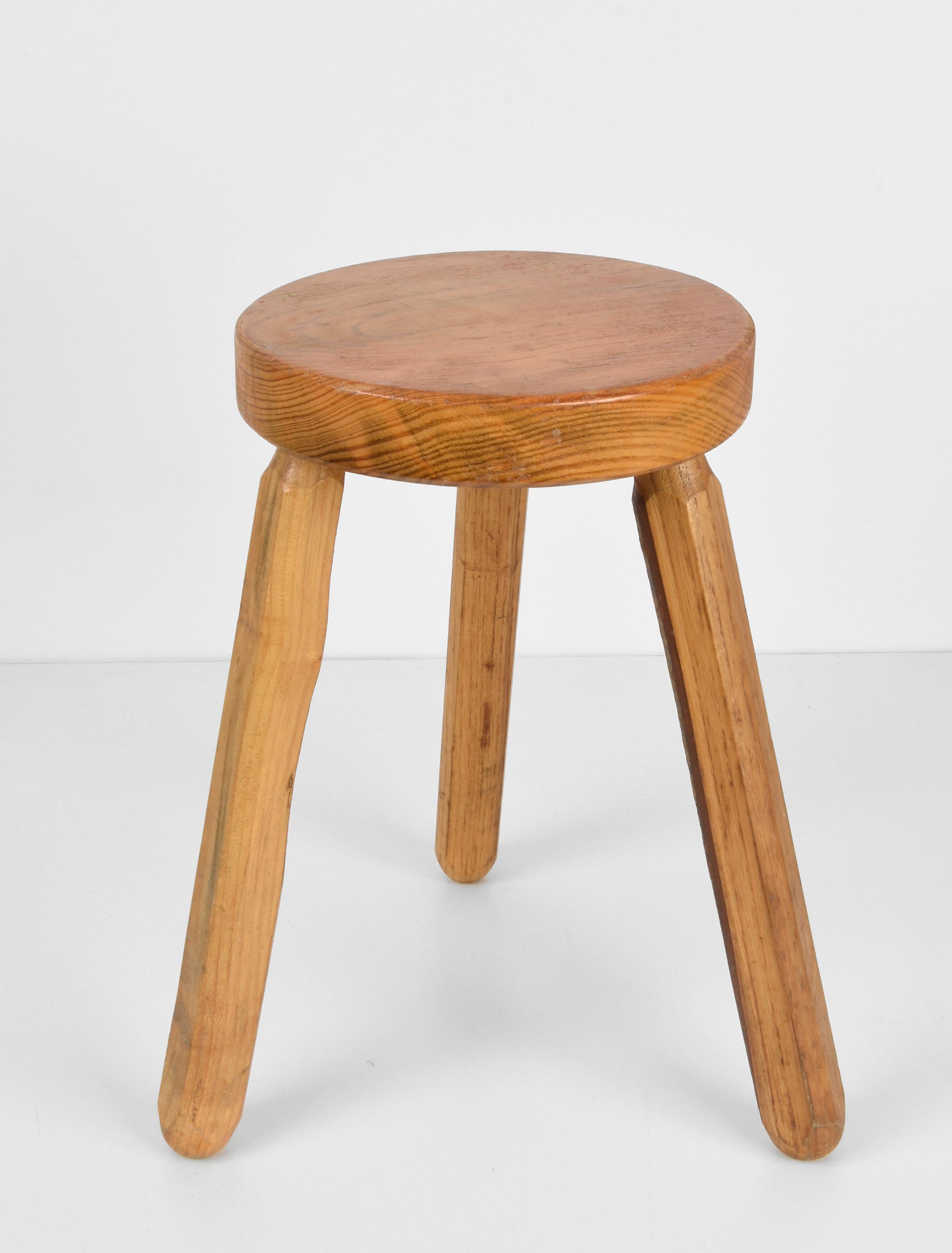 Mid-Century Modern Wood French Tripod Stool After Charlotte Perriand, 1950s For Sale 1
