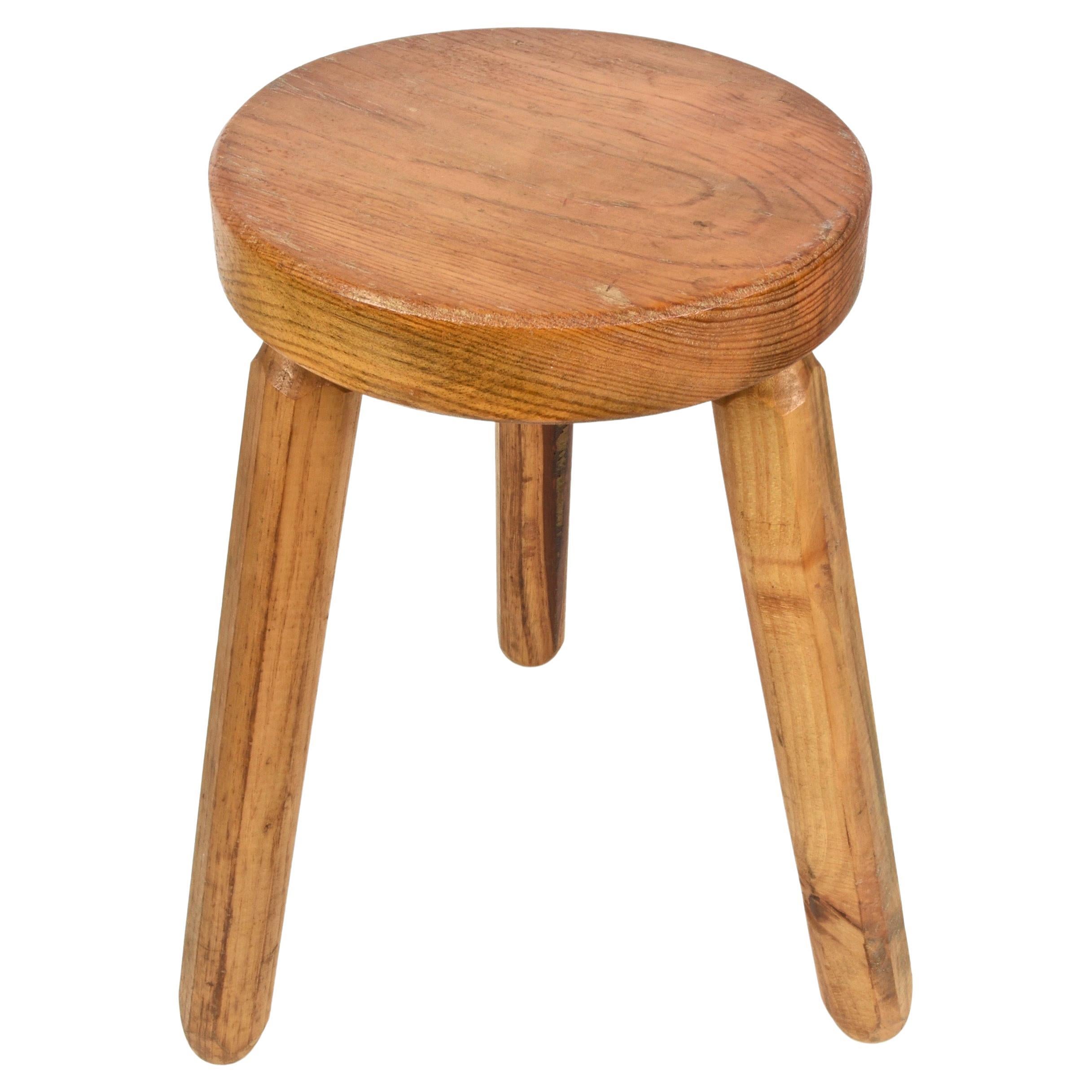 Mid-Century Modern Wood French Tripod Stool After Charlotte Perriand, 1950s