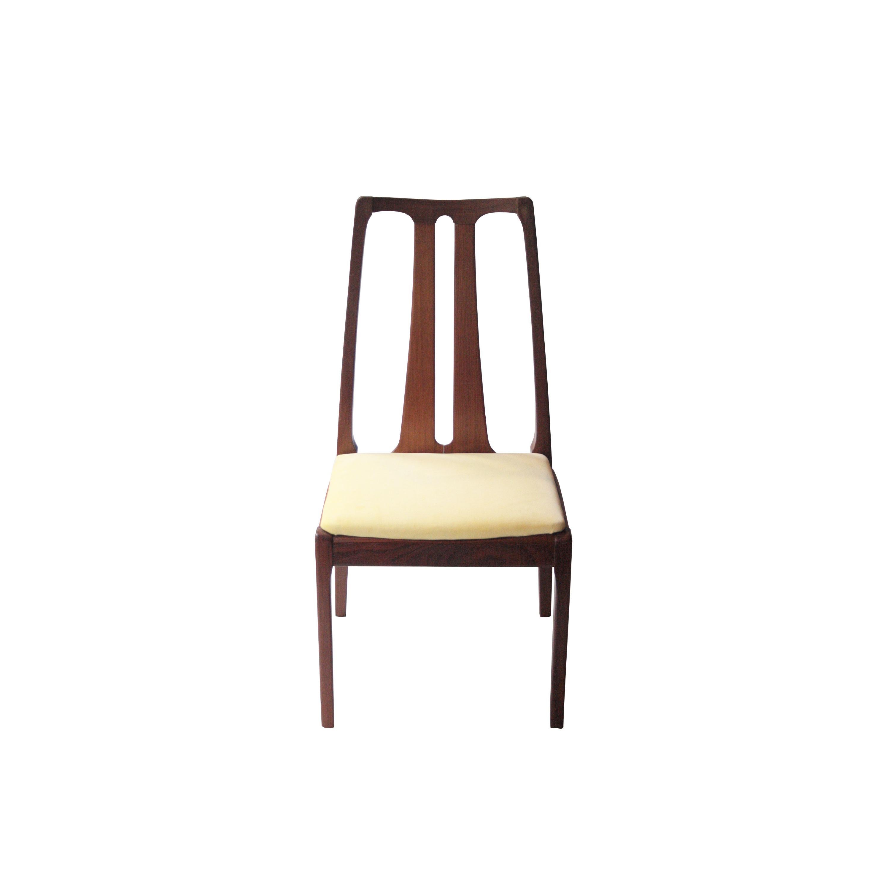 Mid-Century Modern Midcentury Modern Yellow Brown Teak Set Four English Chairs, United Kingdom 1970 For Sale