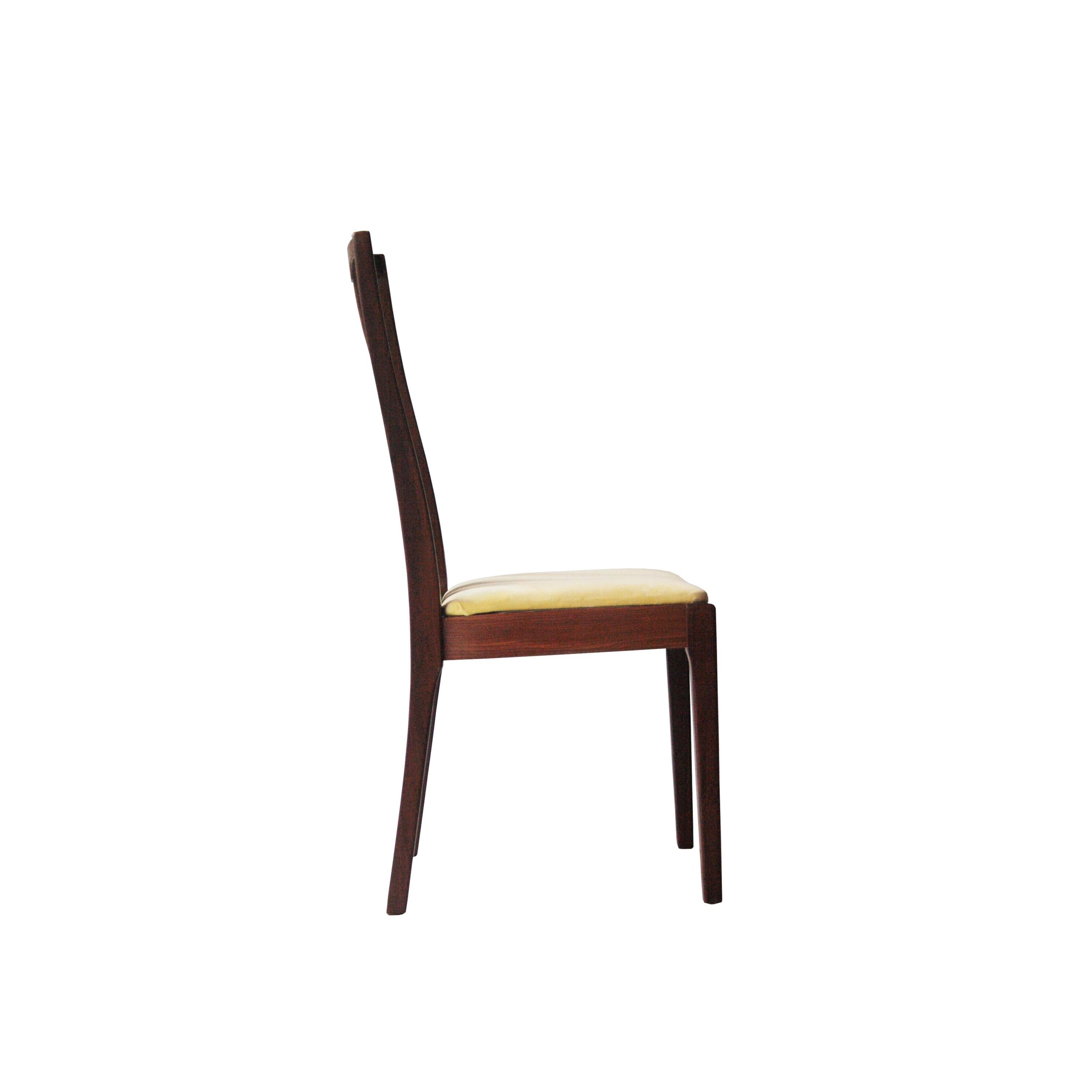 British Midcentury Modern Yellow Brown Teak Set Four English Chairs, United Kingdom 1970 For Sale