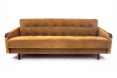 Midcentury modern yellow fabric bouclé sofa, Denmark, 1960s.