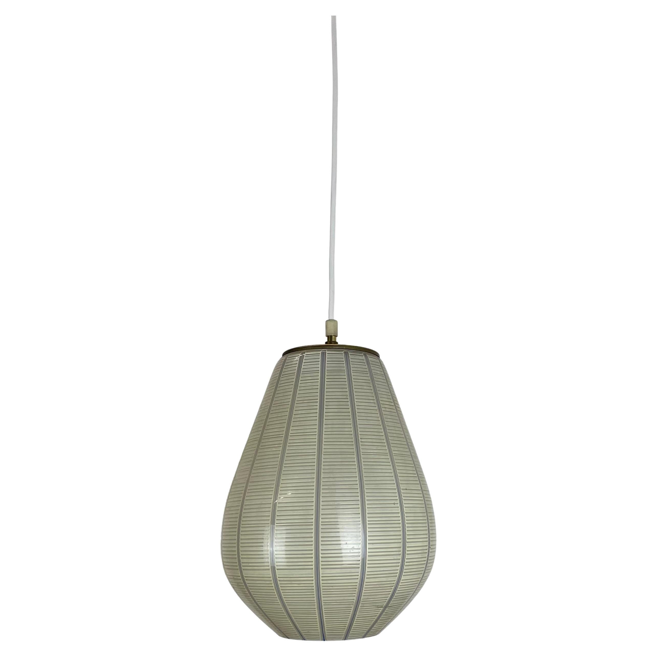Midcentury Modernist Glass Stilnovo Style Hanging Light, Italy, 1950 For Sale