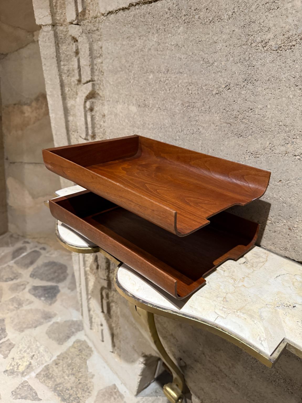 Mid-Century Modern Midcentury Modernist Architectural Letter Tray Tiered Walnut Wood For Sale