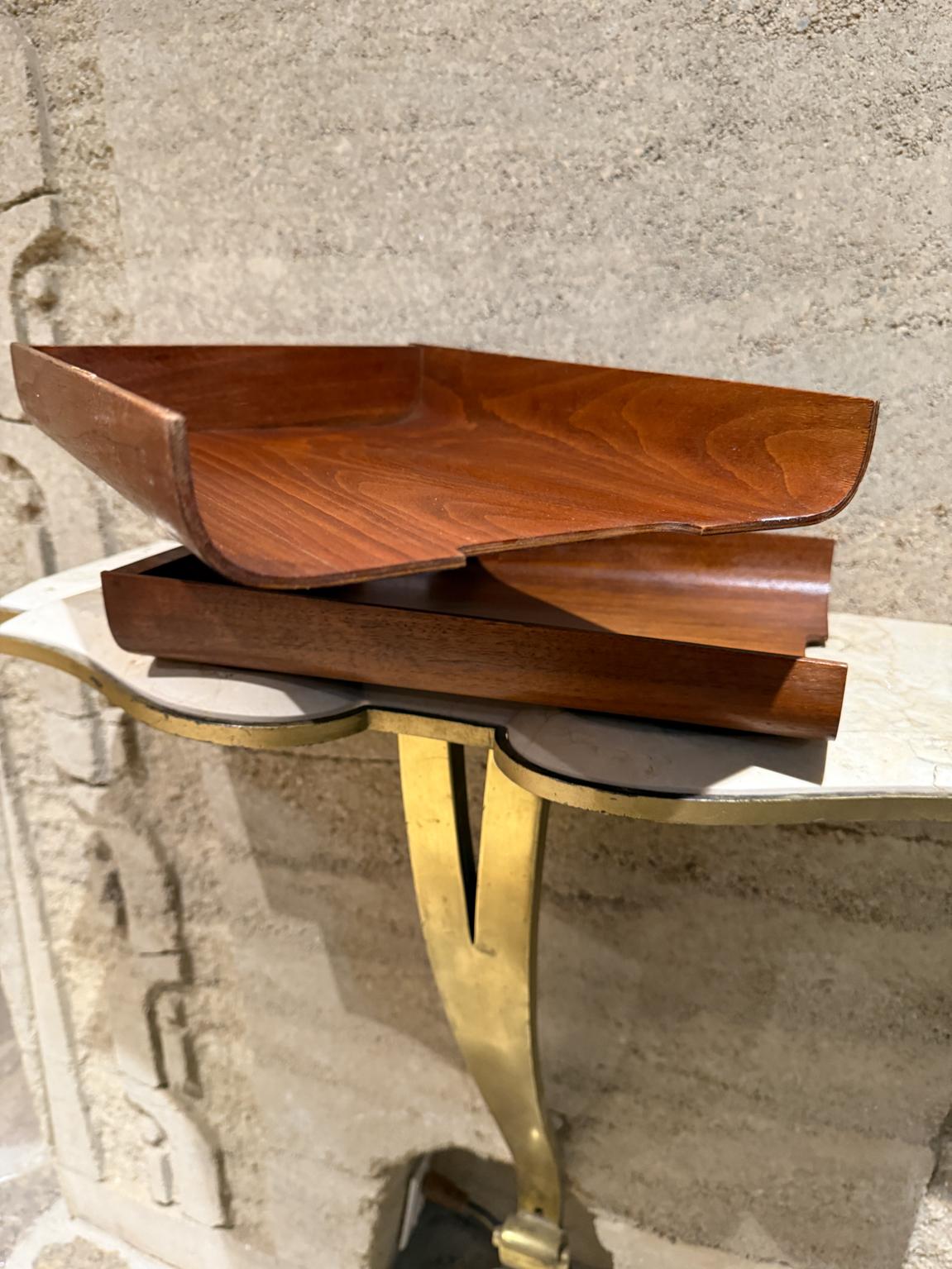 Midcentury Modernist Architectural Letter Tray Tiered Walnut Wood In Good Condition For Sale In Chula Vista, CA