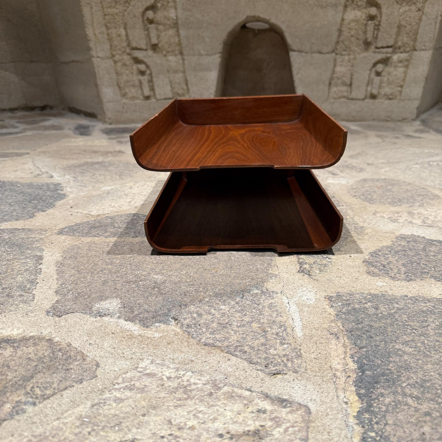 Midcentury Modernist Architectural Letter Tray Tiered Walnut Wood For Sale 1