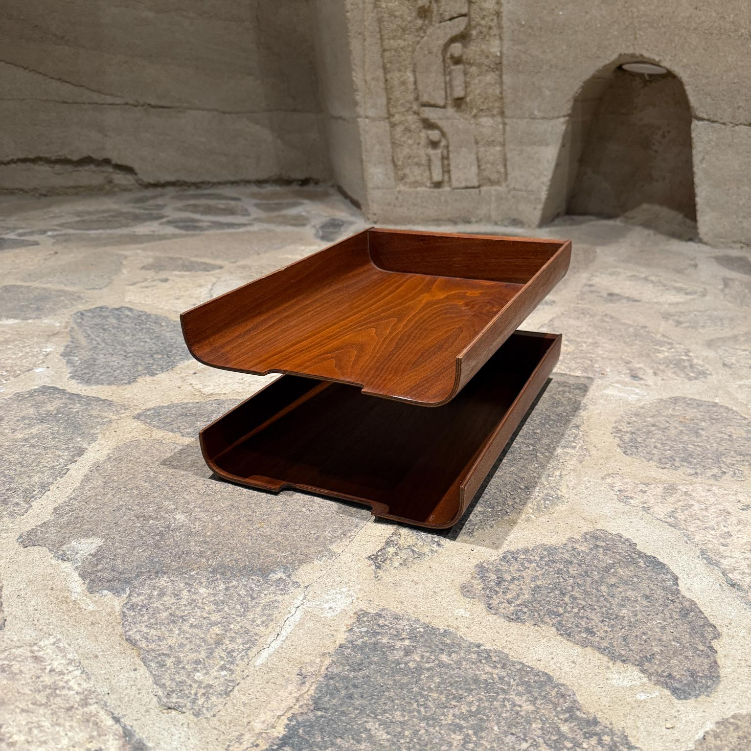 Midcentury Modernist Architectural Letter Tray Tiered Walnut Wood For Sale 2
