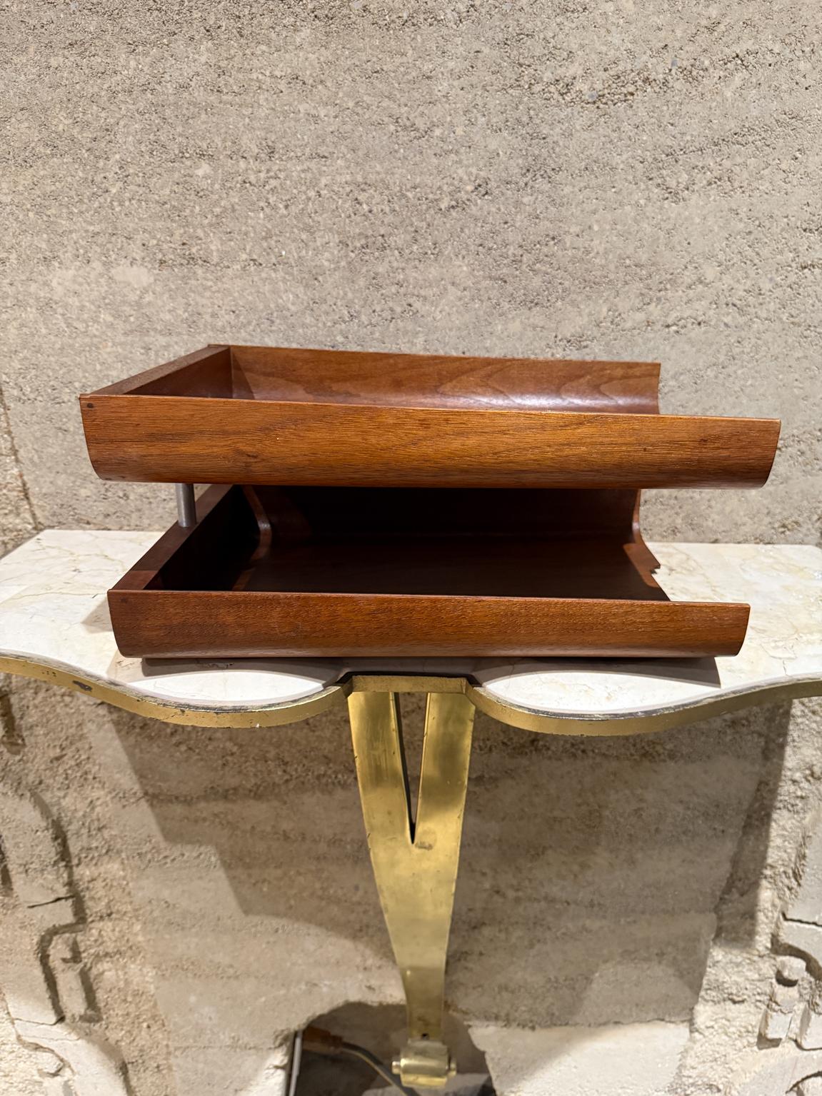 Midcentury Modernist Architectural Letter Tray Tiered Walnut Wood For Sale 3
