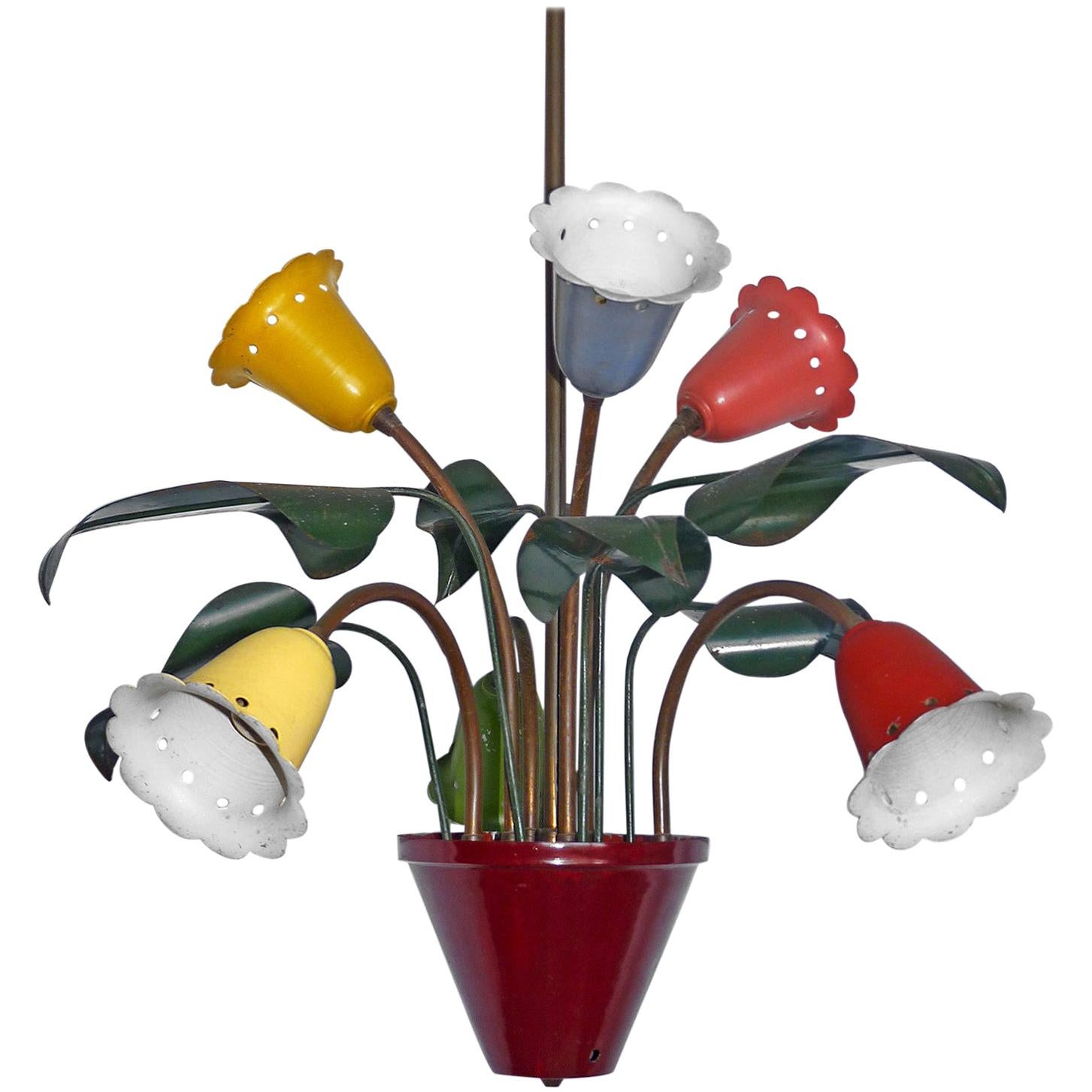 Midcentury Modernist Chandelier Flower Bouquet in the Style of Stilnovo 6-Light